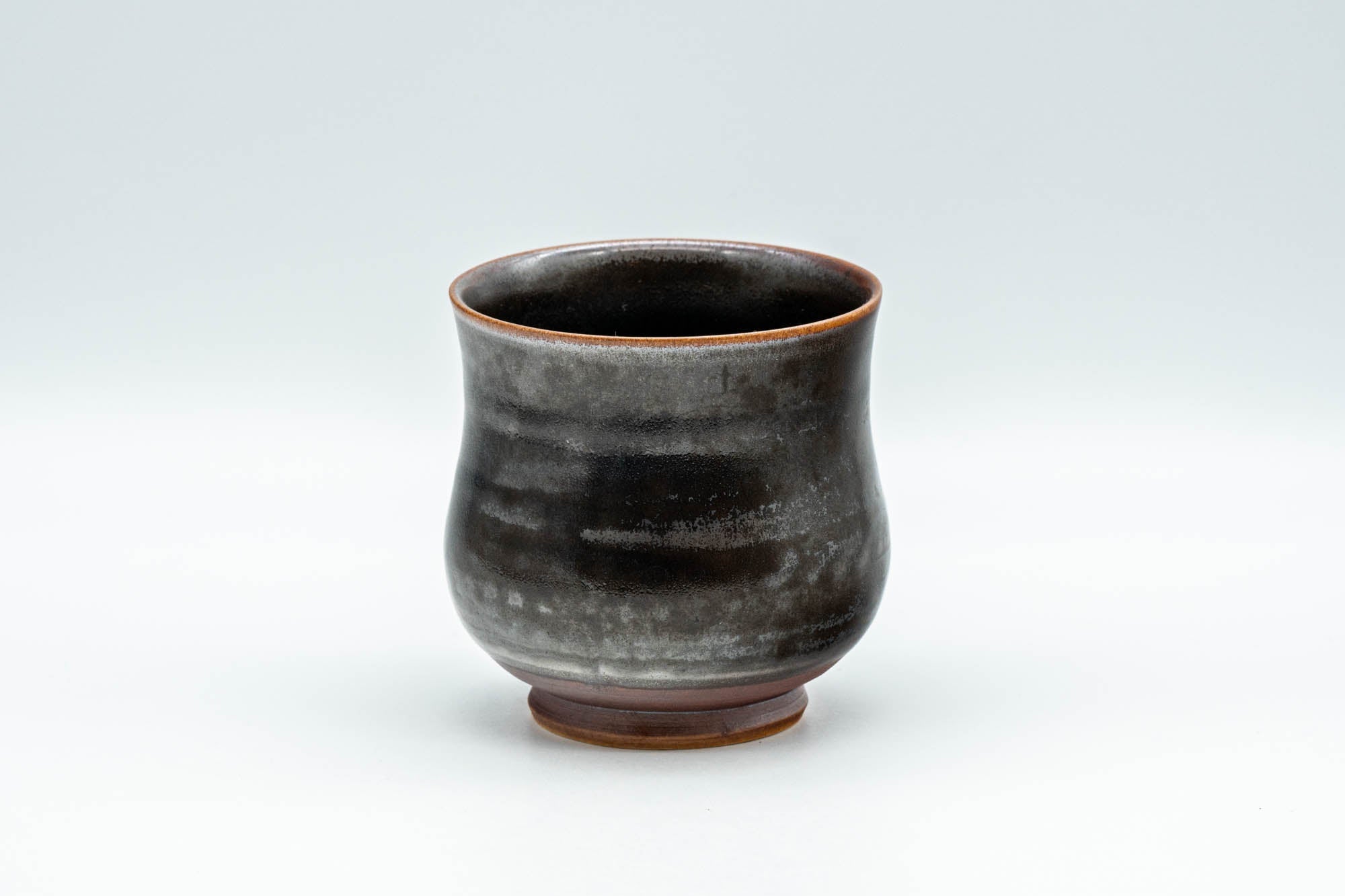 Japanese Teacup - Metallic Grey Yunomi with Crazed Cerulean Interior - 150ml
