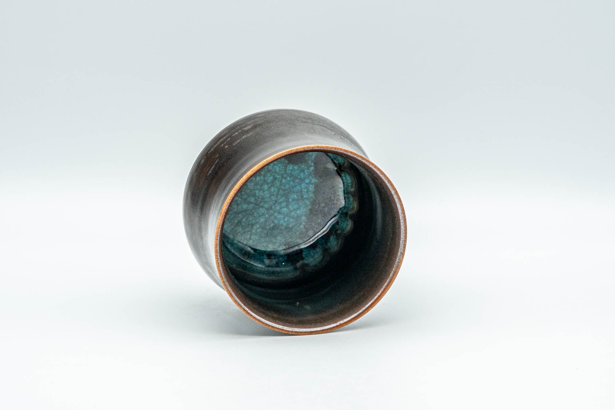 Japanese Teacup - Metallic Grey Yunomi with Crazed Cerulean Interior - 150ml