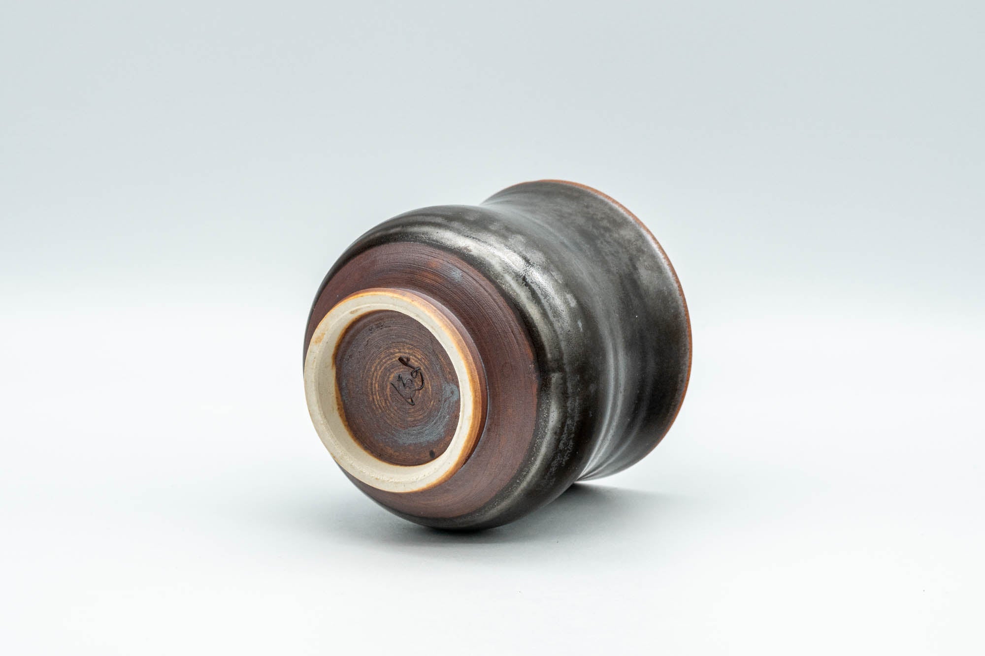 Japanese Teacup - Metallic Grey Yunomi with Crazed Cerulean Interior - 150ml
