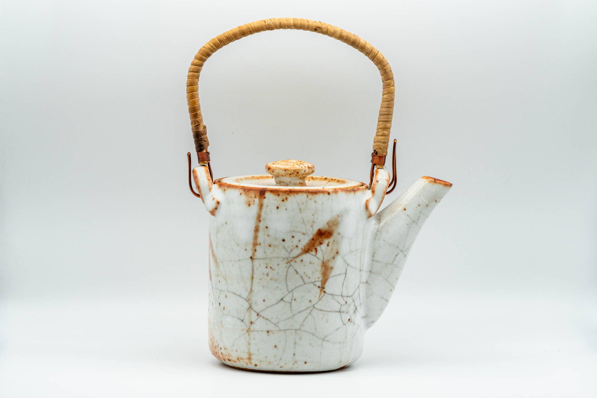 Japanese Dobin - Orange White Shino Glazed Top-handled Debeso Teapot - 600ml