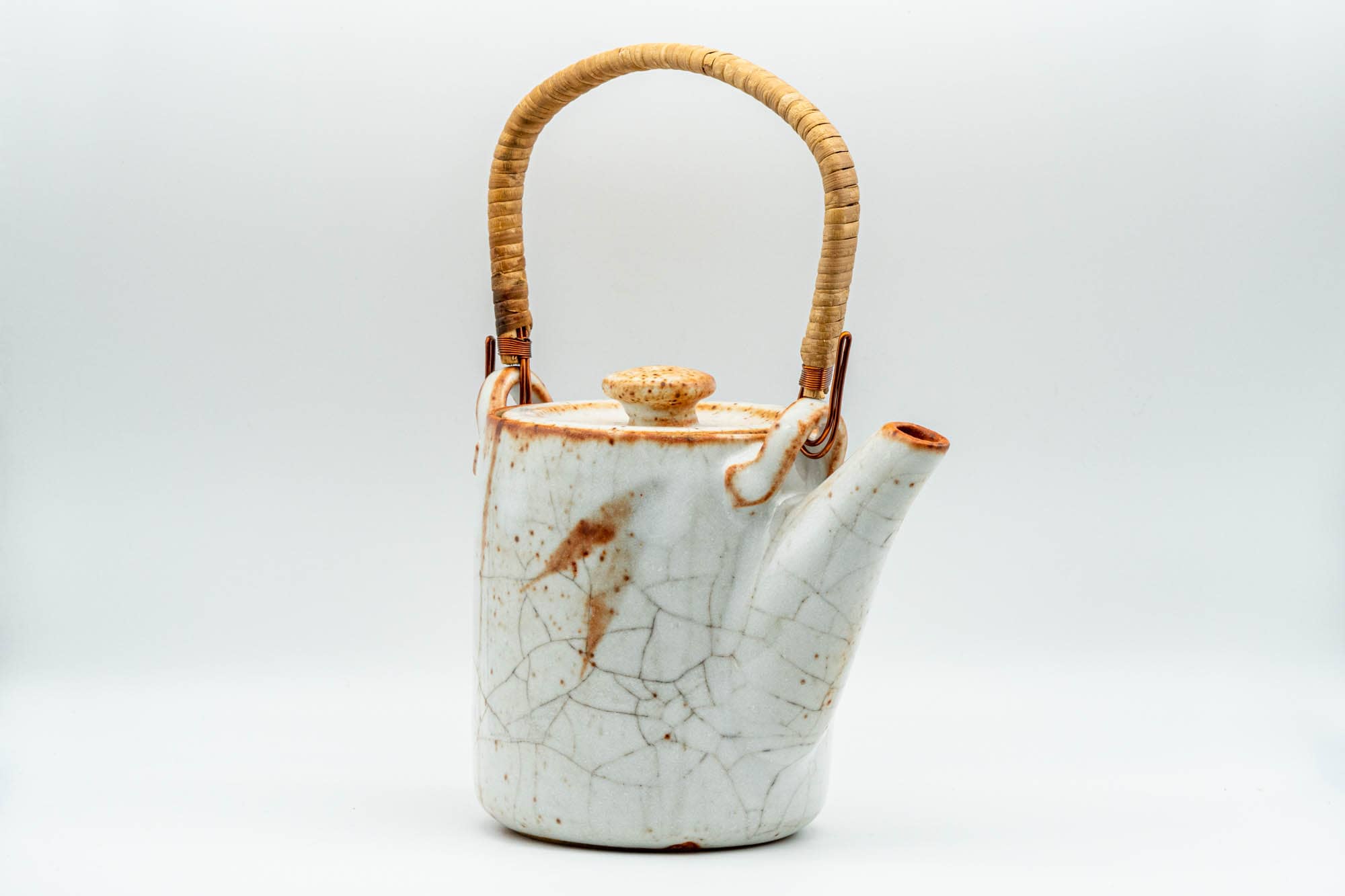 Japanese Dobin - Orange White Shino Glazed Top-handled Debeso Teapot - 600ml