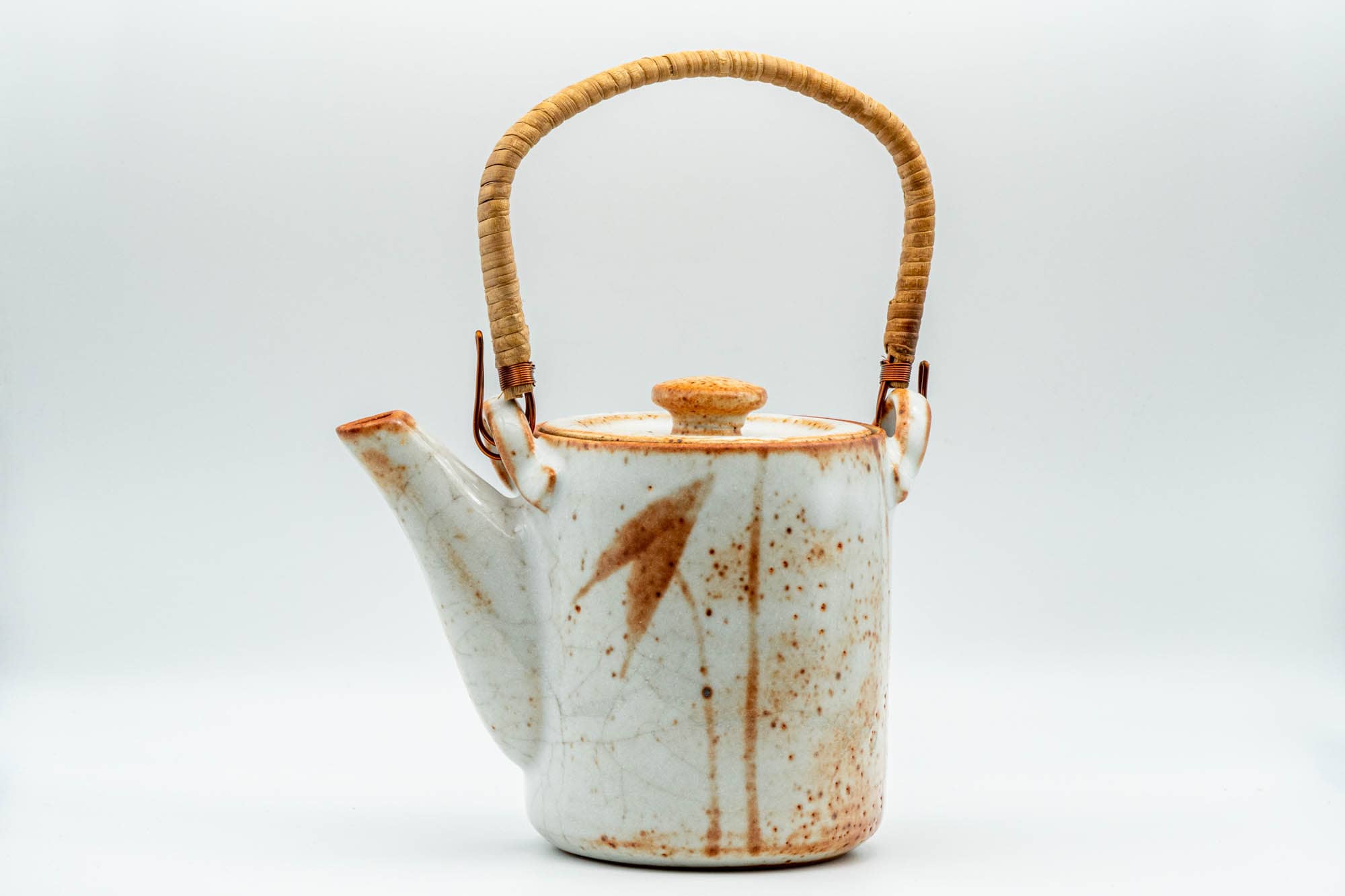 Japanese Dobin - Orange White Shino Glazed Top-handled Debeso Teapot - 600ml