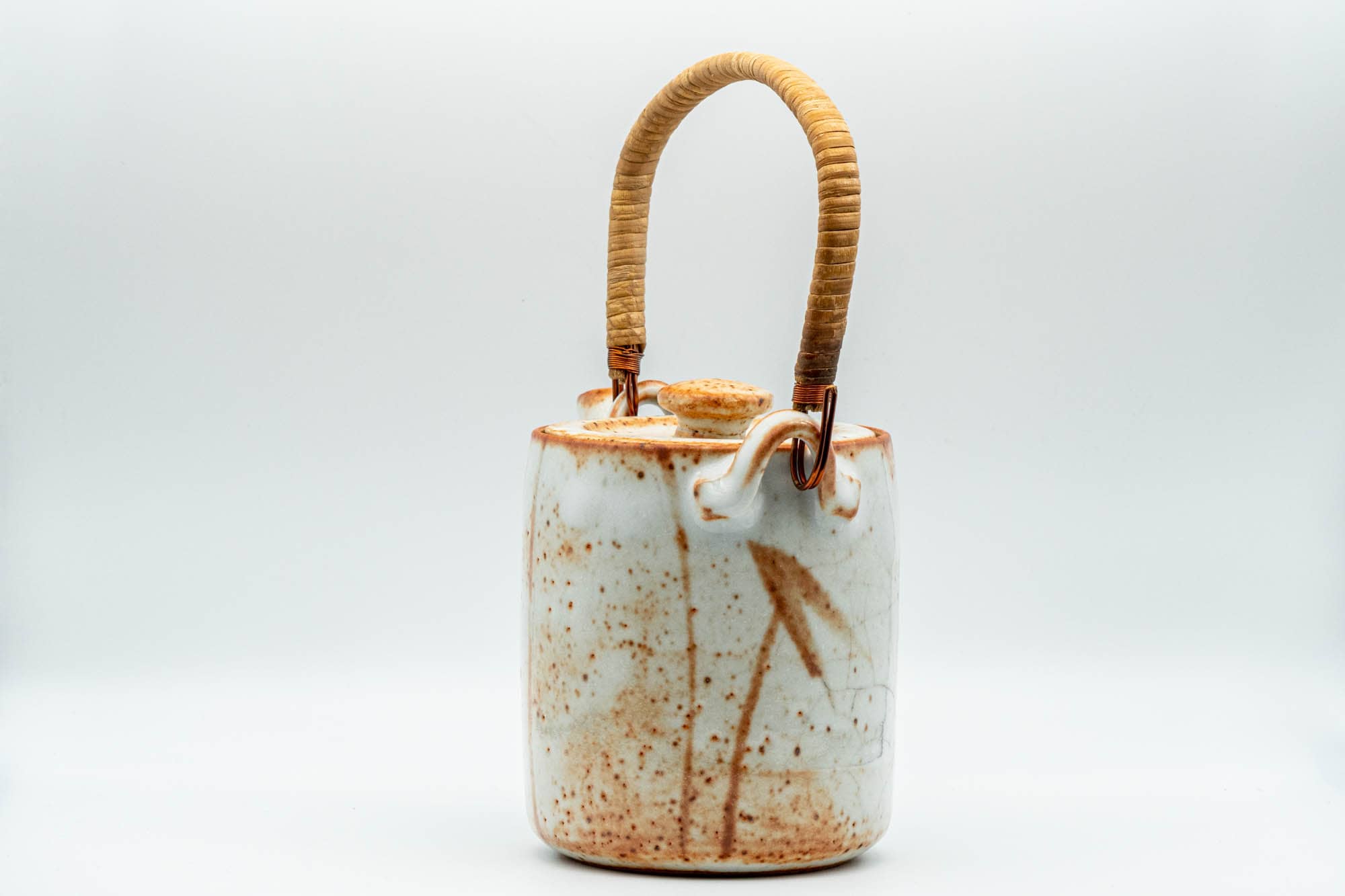 Japanese Dobin - Orange White Shino Glazed Top-handled Debeso Teapot - 600ml