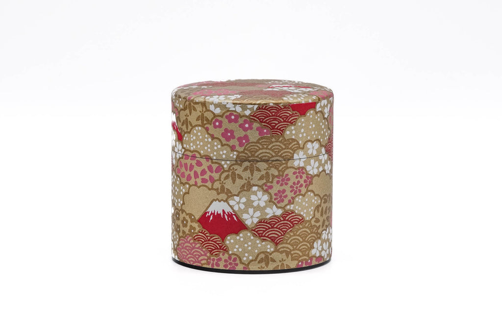 Mt. Fuji Red Floral Clouds Washi Tea Canister - 100g
