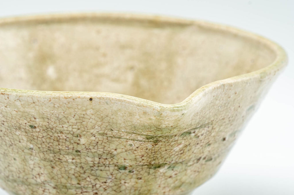 Japanese Katakuchi - Beige and Green Drip-Glazed Tea Pouring Bowl - 250ml