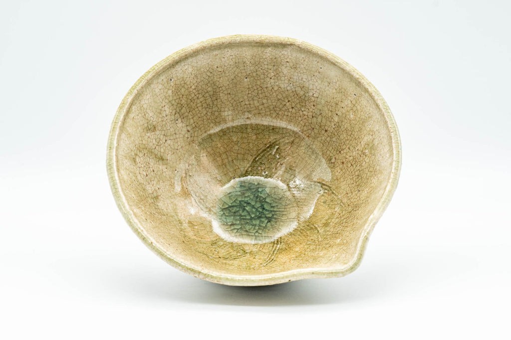 Japanese Katakuchi - Beige and Green Drip-Glazed Tea Pouring Bowl - 250ml