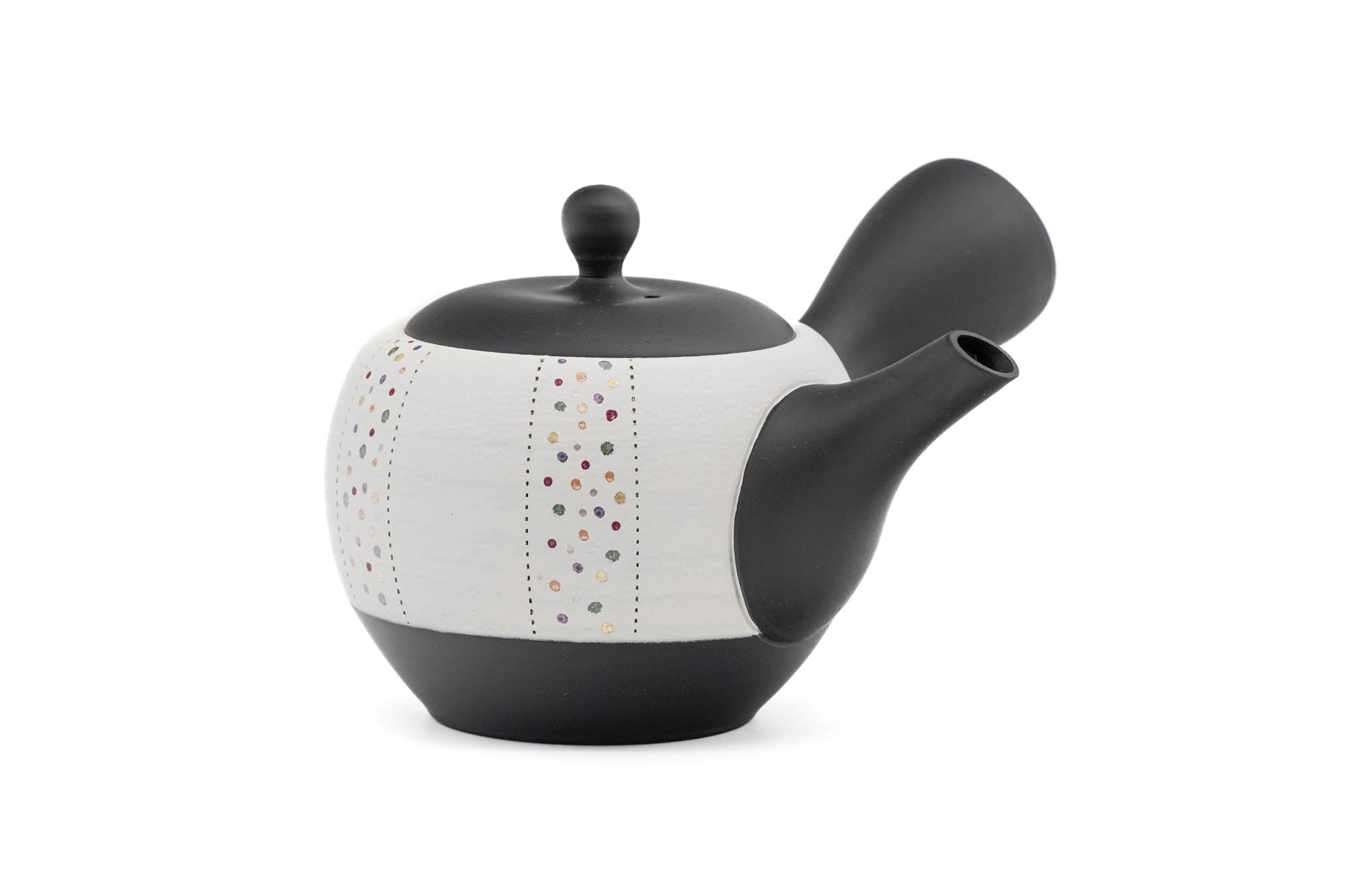 Tea Set - Black White Pearlescent Tokoname Teapot with 5 Porcelain Teacups