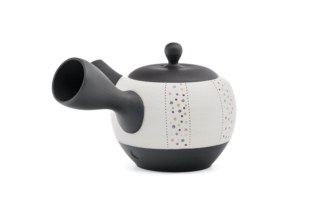 Tea Set - Black White Pearlescent Tokoname Teapot with 5 Porcelain Teacups