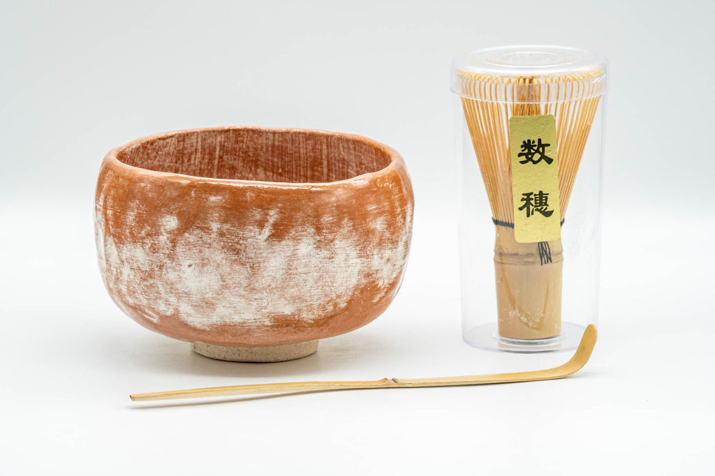 Japanese Matcha Bowl Set - Wabi-sabi Hantsutsu-gata Chawan with Bamboo Chasen Whisk and Chashaku Scoop - 450ml