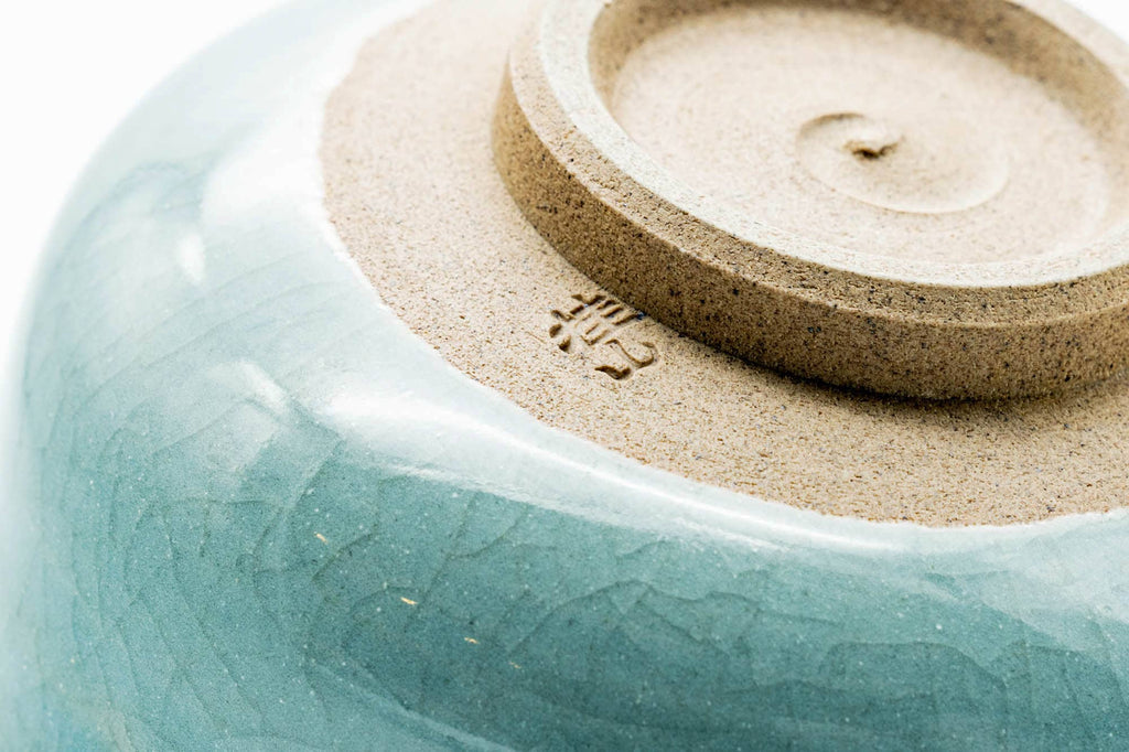Japanese Matcha Bowl - Blue Celadon Drip-Glazed Hantsutsu-gata Chawan - 400ml