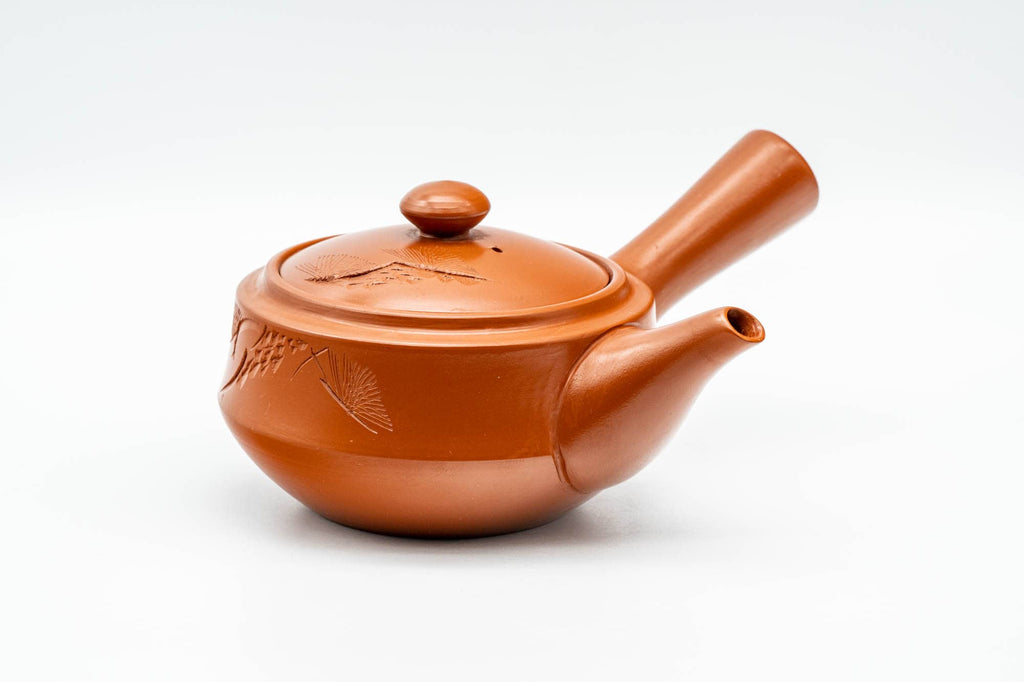 Japanese Kyusu - Engraved Red Shudei Tokoname-yaki Debeso Teapot - 210ml