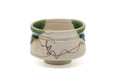 Japanese Matcha Bowl - Floral Beige Green Glazed Oribe-yaki Chawan - 250ml