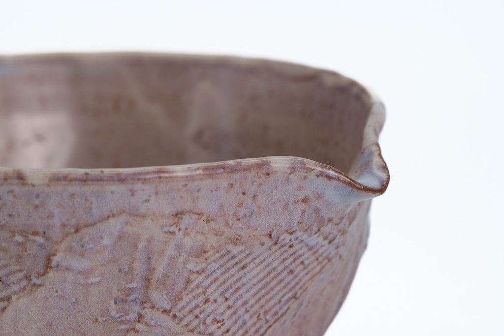 Purple-Beige Faceted Hagi-yaki Spouted Matcha Bowl