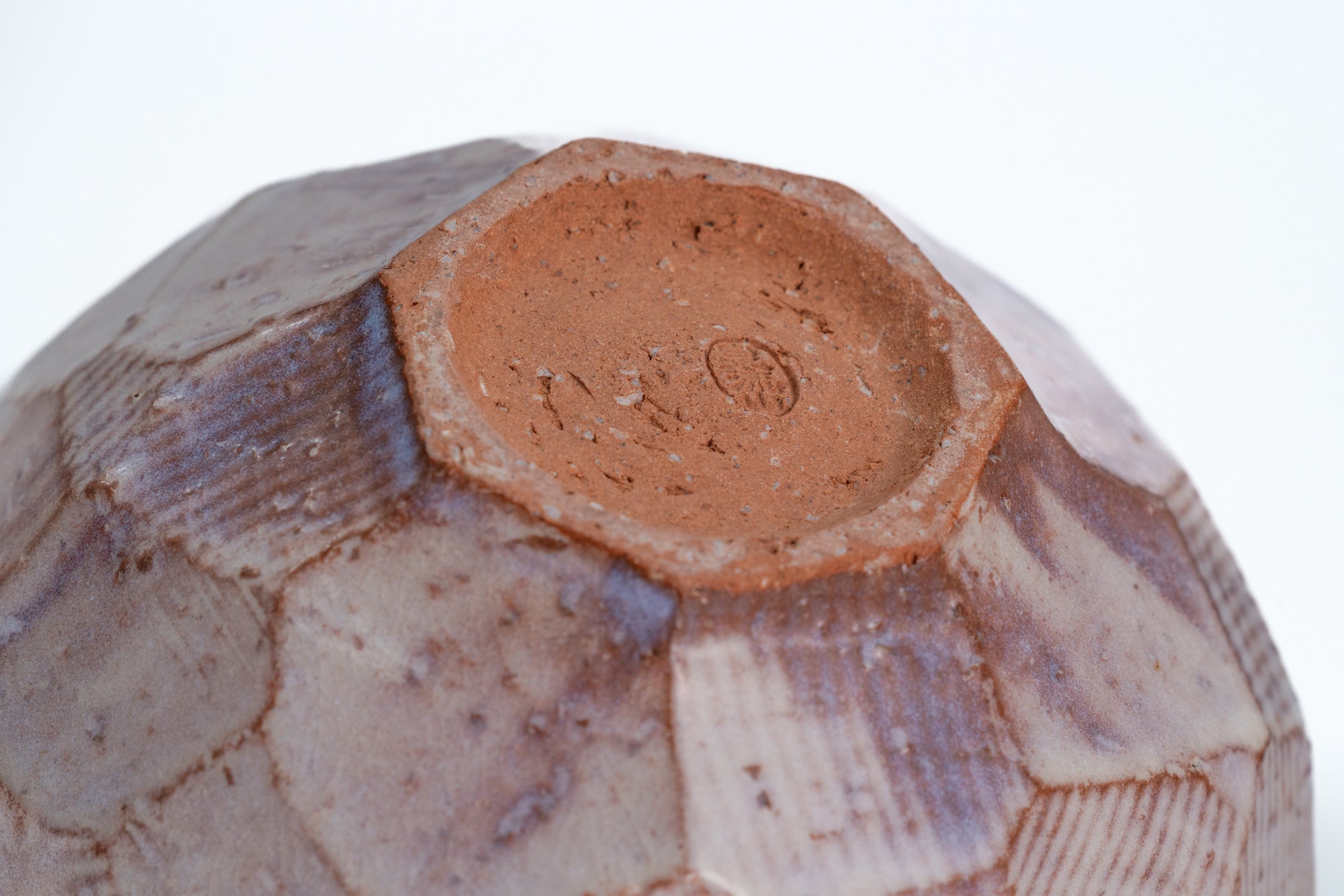 Purple-Beige Faceted Hagi-yaki Spouted Matcha Bowl