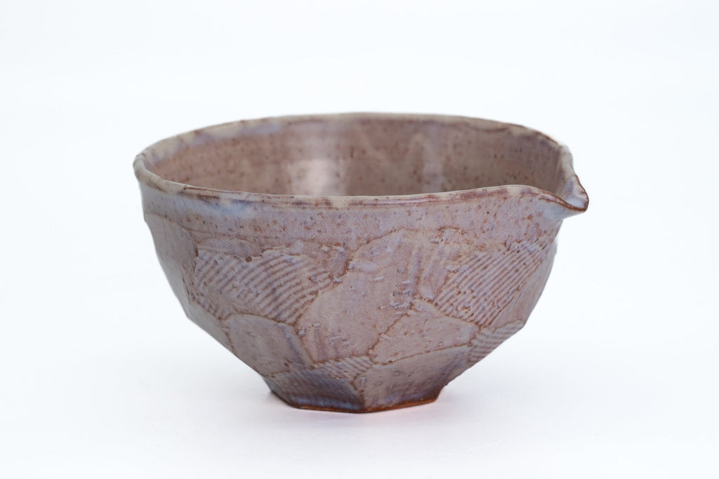 Purple-Beige Faceted Hagi-yaki Spouted Matcha Bowl