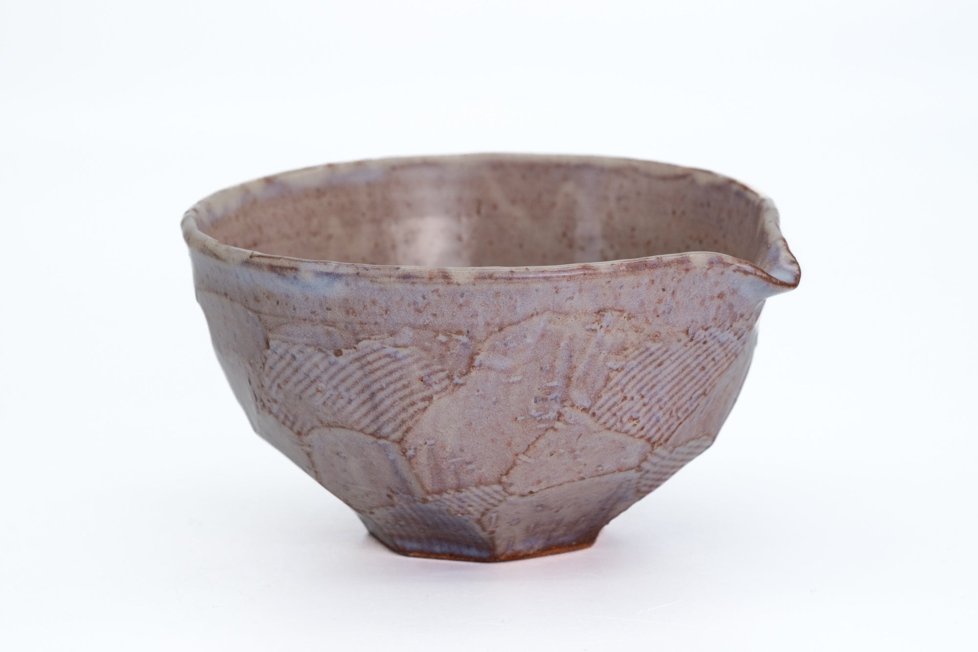 Purple-Beige Faceted Hagi-yaki Spouted Matcha Bowl