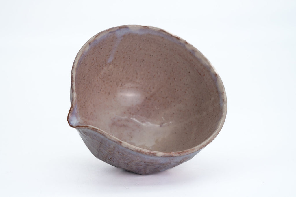 Purple-Beige Faceted Hagi-yaki Spouted Matcha Bowl