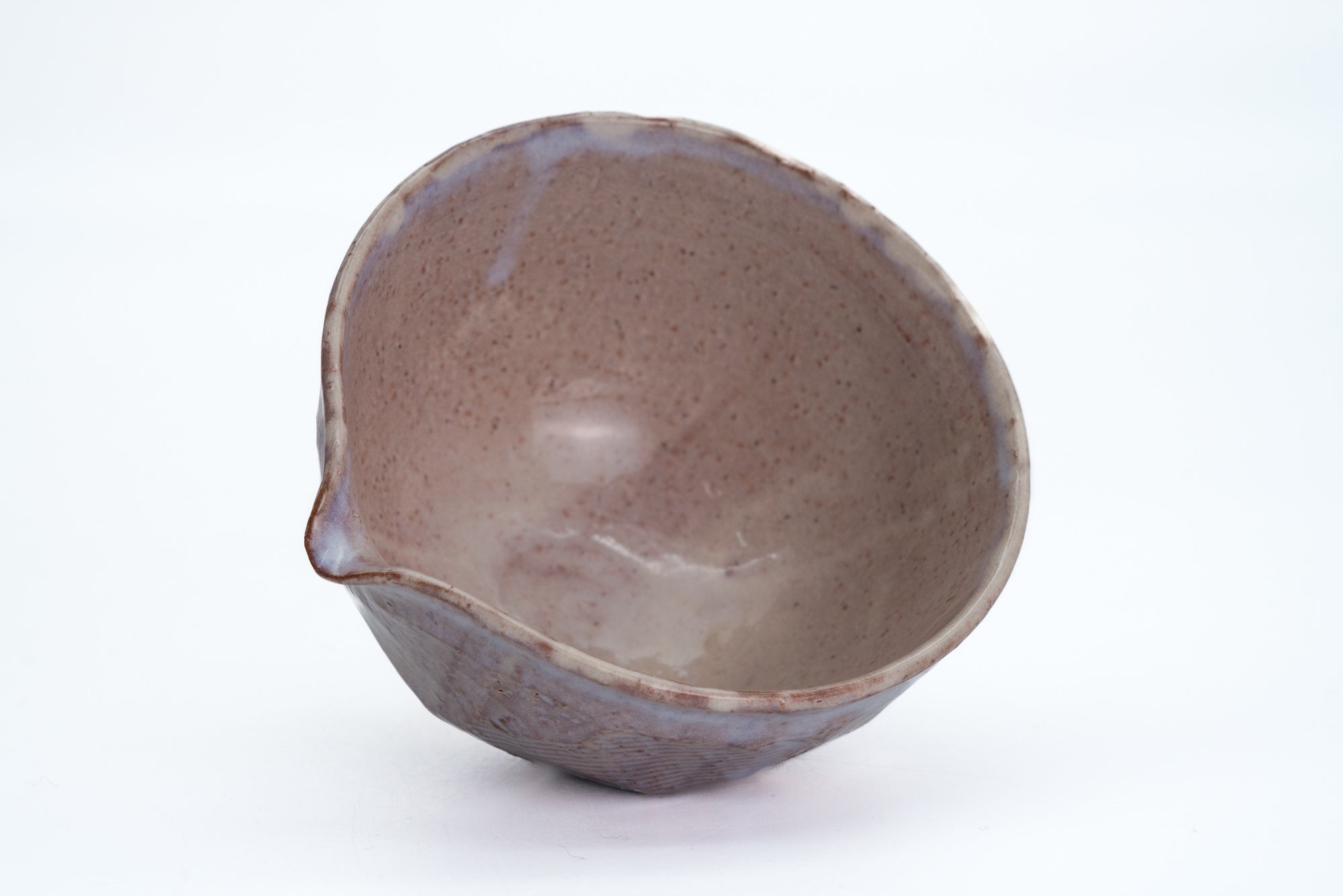 Purple-Beige Faceted Hagi-yaki Spouted Matcha Bowl