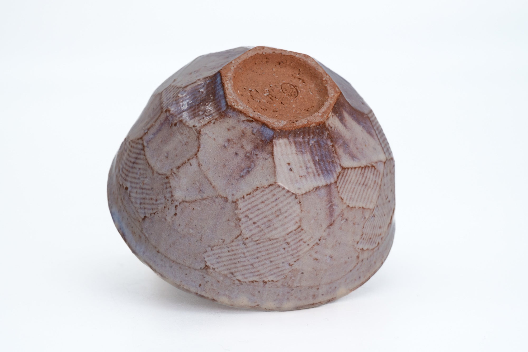 Purple-Beige Faceted Hagi-yaki Spouted Matcha Bowl