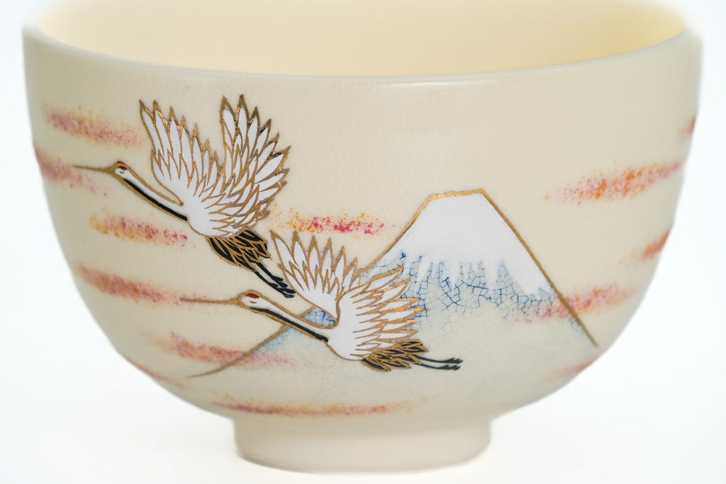 Flock of Cranes Over Mt. Fuji Chawan