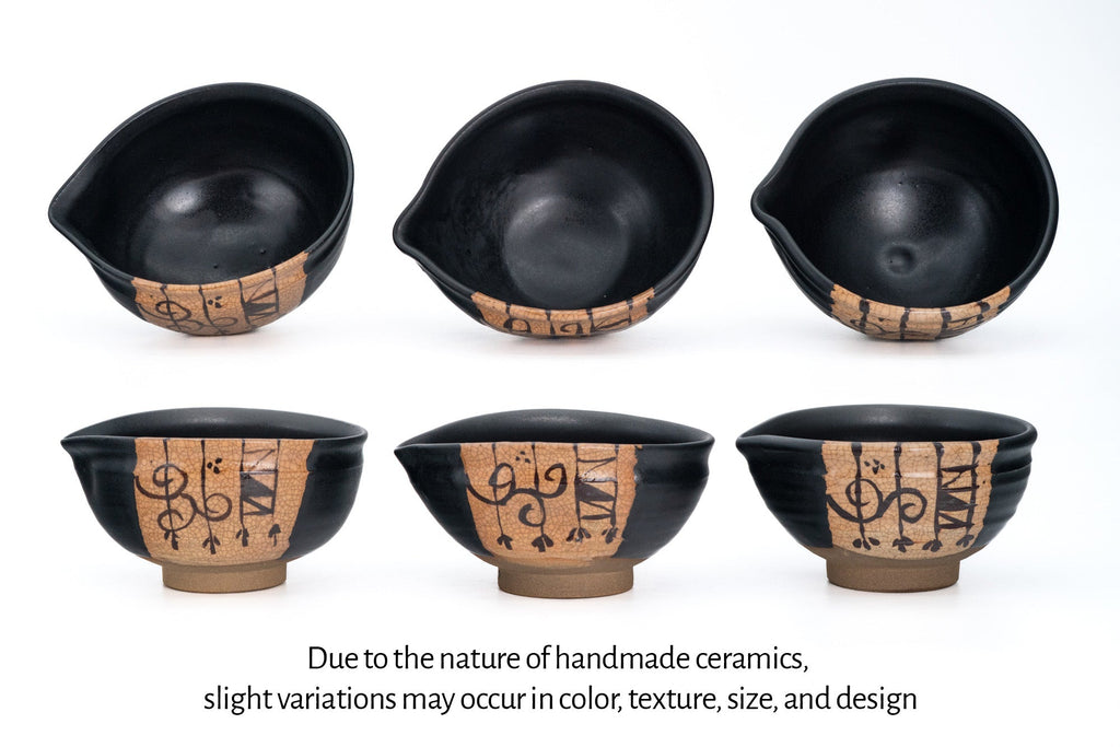 Kuro-Oribe Spouted Matcha Bowl - 350ml