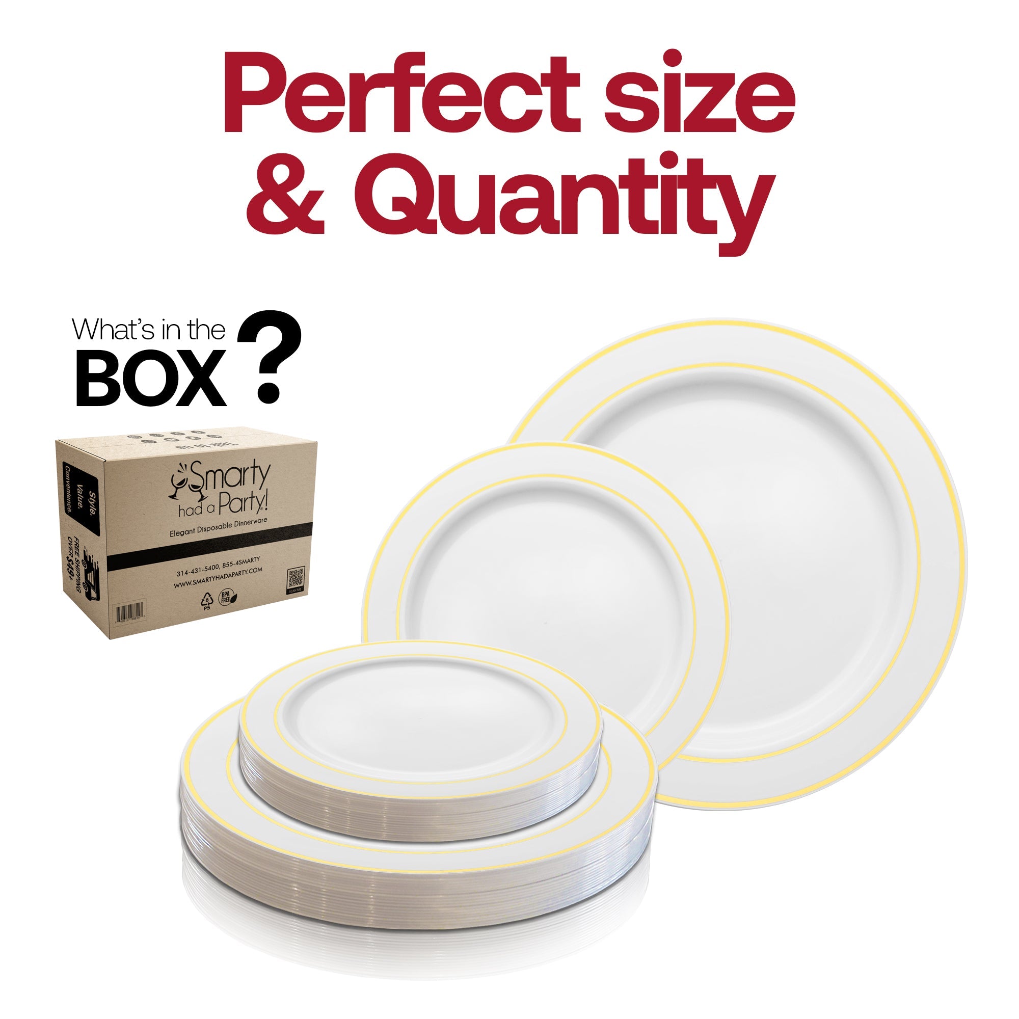 White with Gold Edge Rim Plastic Dinnerware Value Set
