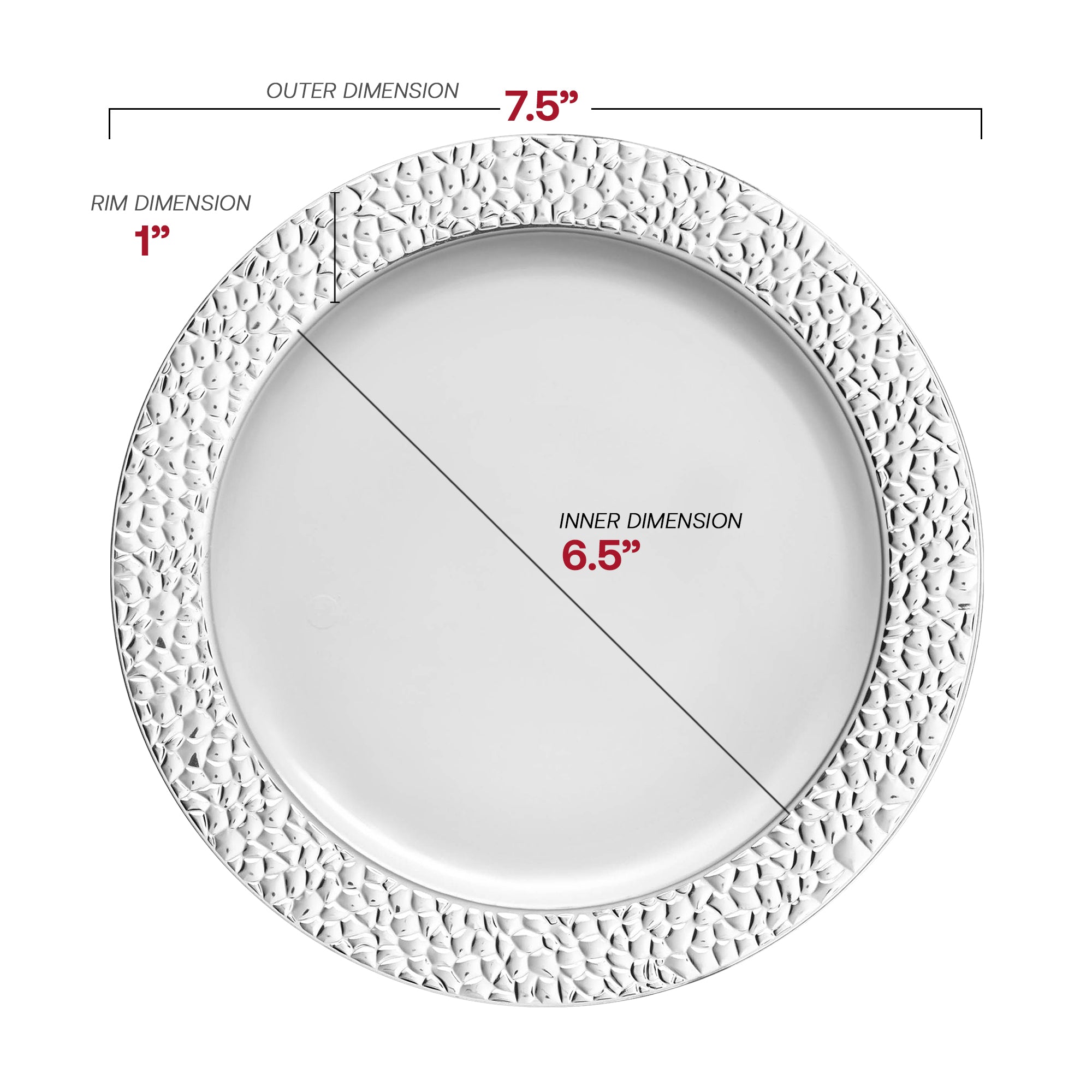 White with Silver Hammered Rim Plastic Dinnerware Value Set