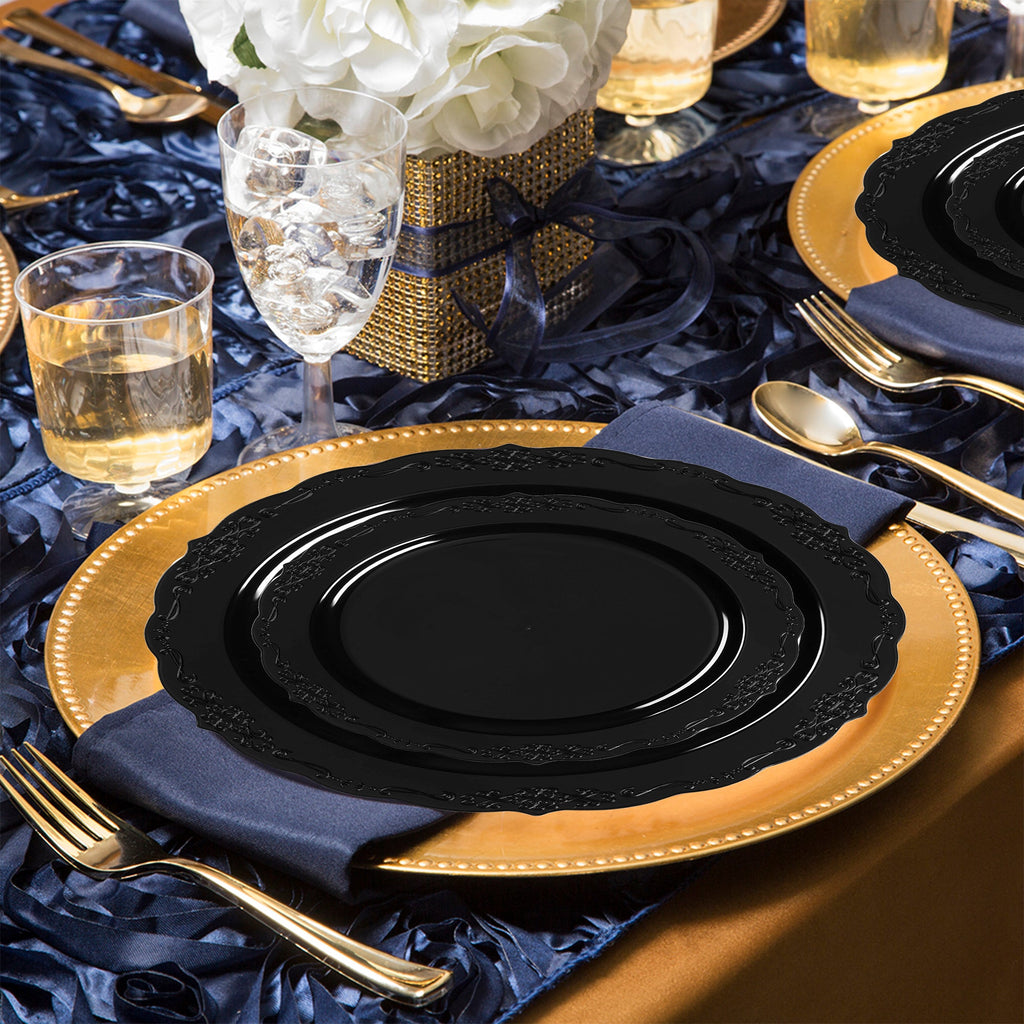 Black Vintage Rim Round Disposable Plastic Wedding Value Set