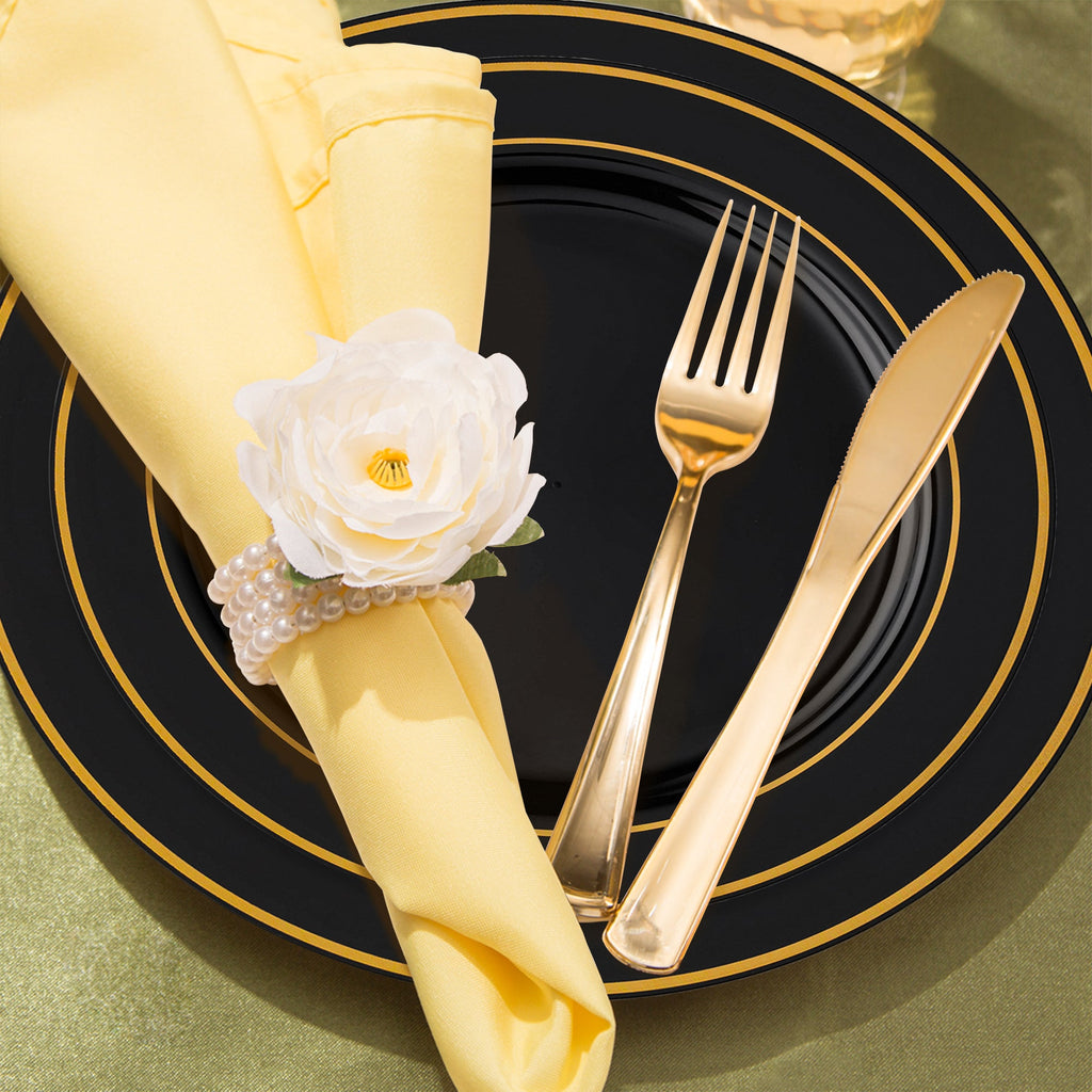 Black with Gold Edge Rim Plastic Wedding Value Set
