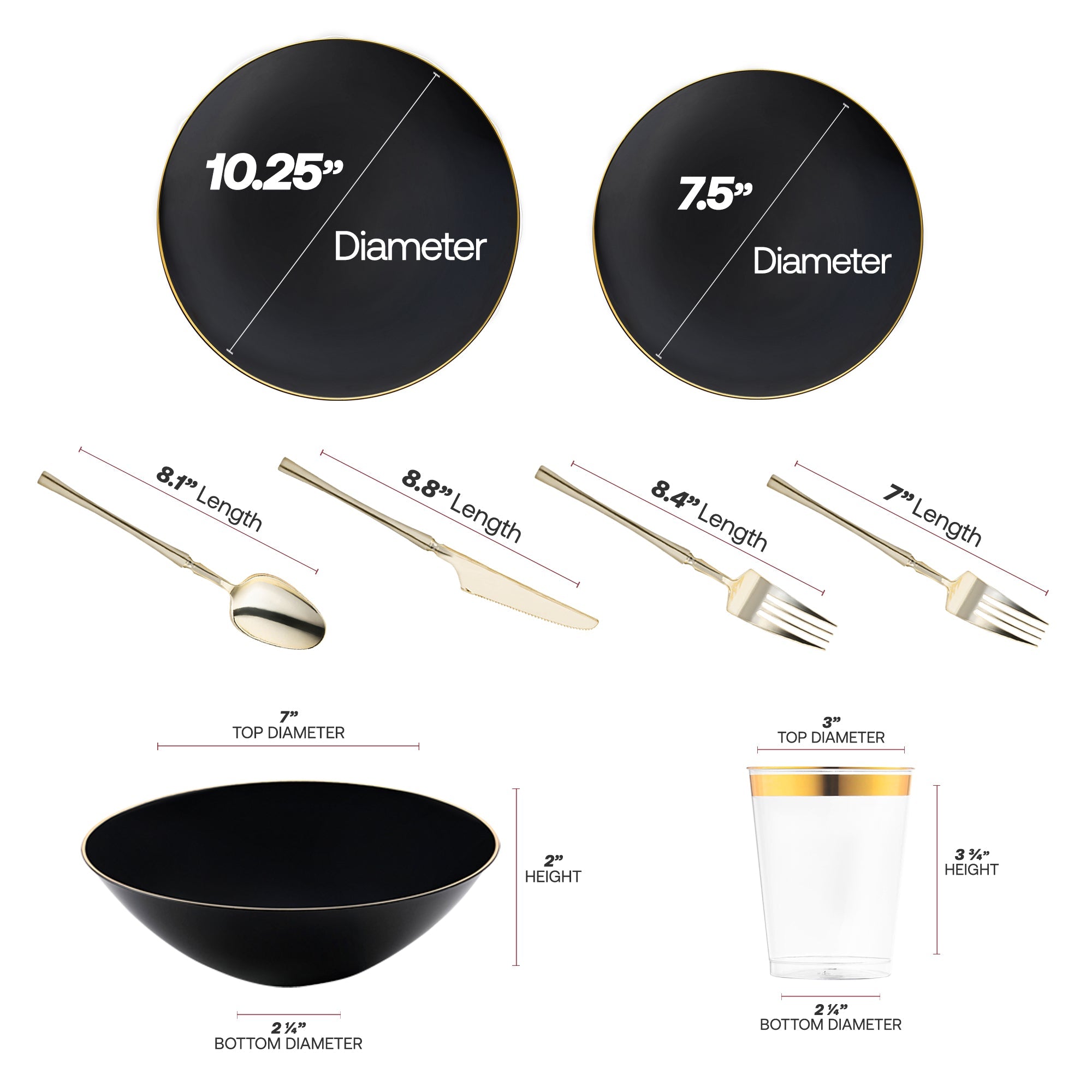 Black with Gold Organic Disposable Plastic Tableware Set