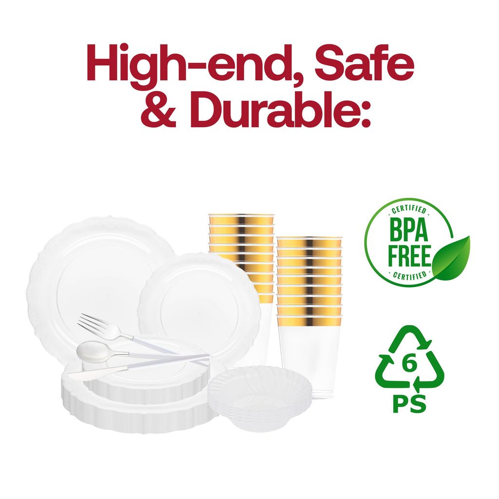 Clear Vintage Disposable Plastic Tableware Set