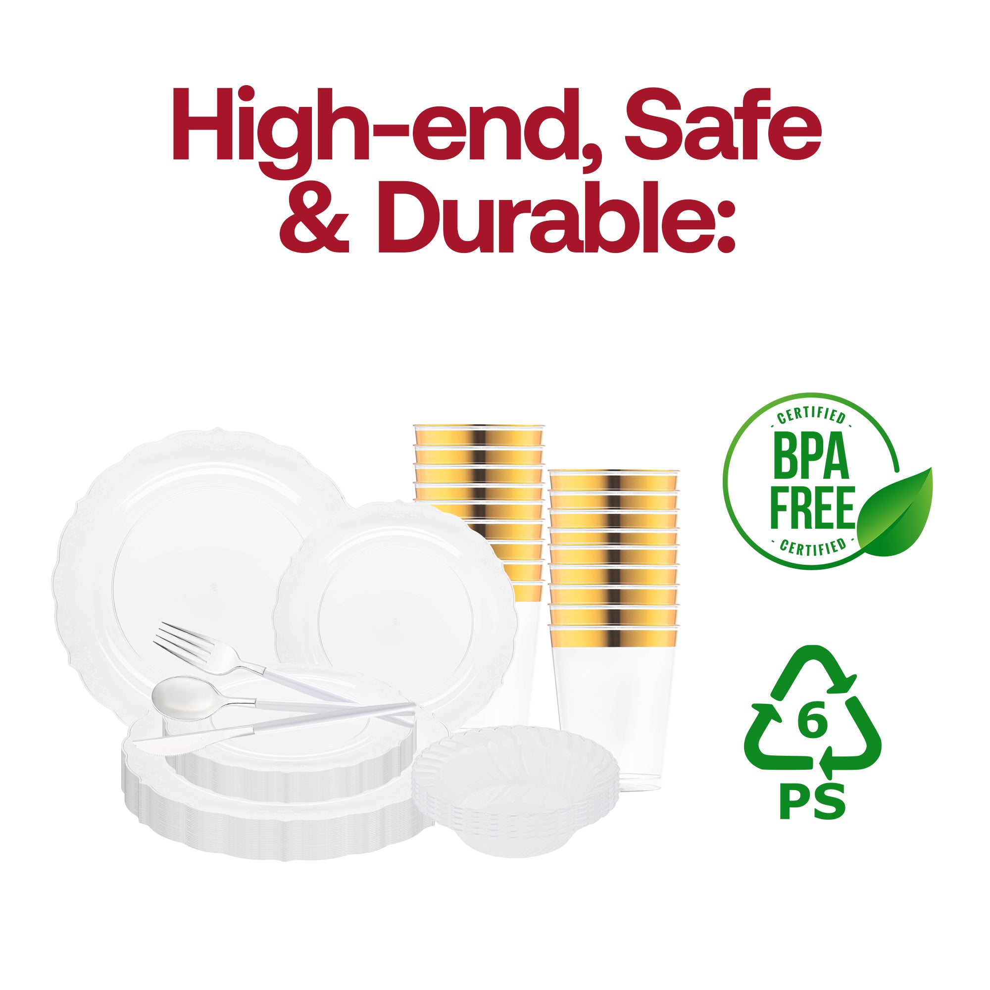 Clear Vintage Disposable Plastic Tableware Set
