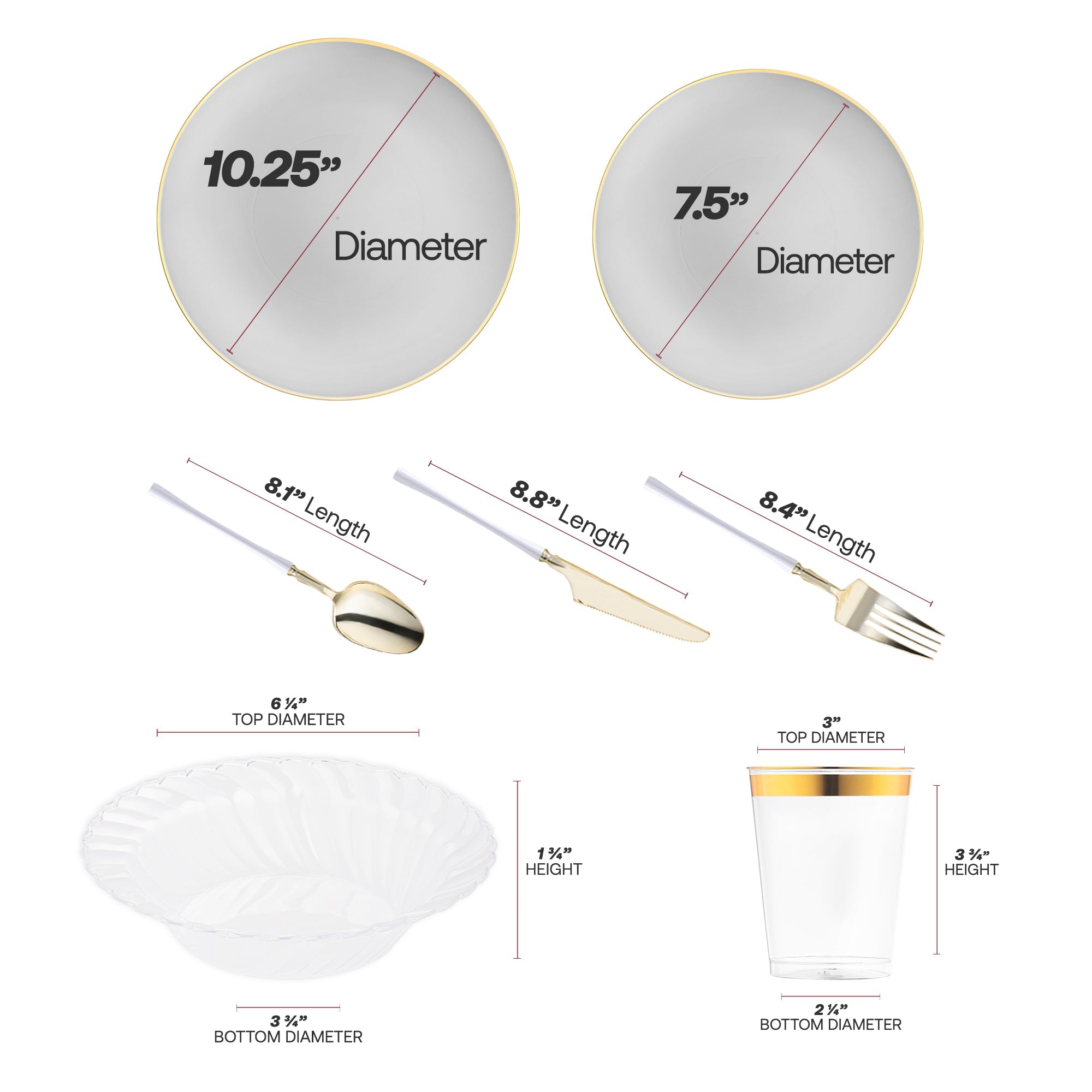 Gray with Gold Organic Disposable Plastic Tableware Set