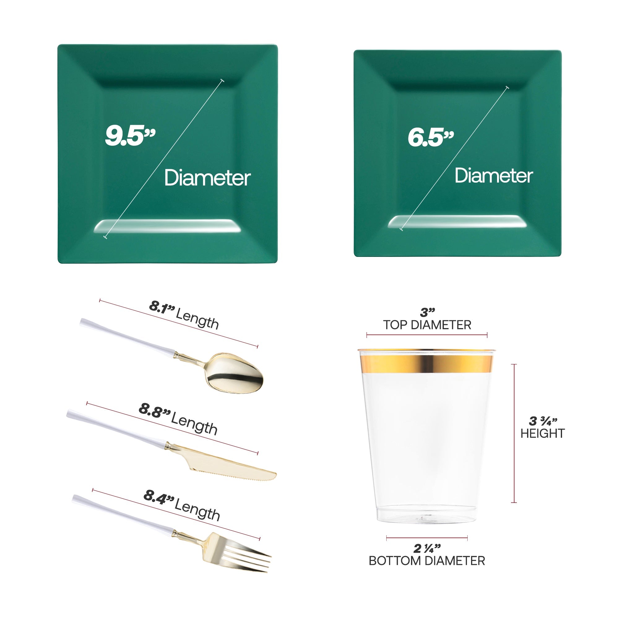 Hunter Green Square Disposable Plastic Tableware Set