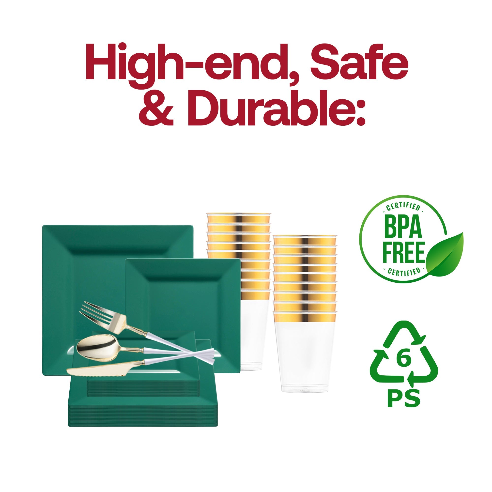 Hunter Green Square Disposable Plastic Tableware Set