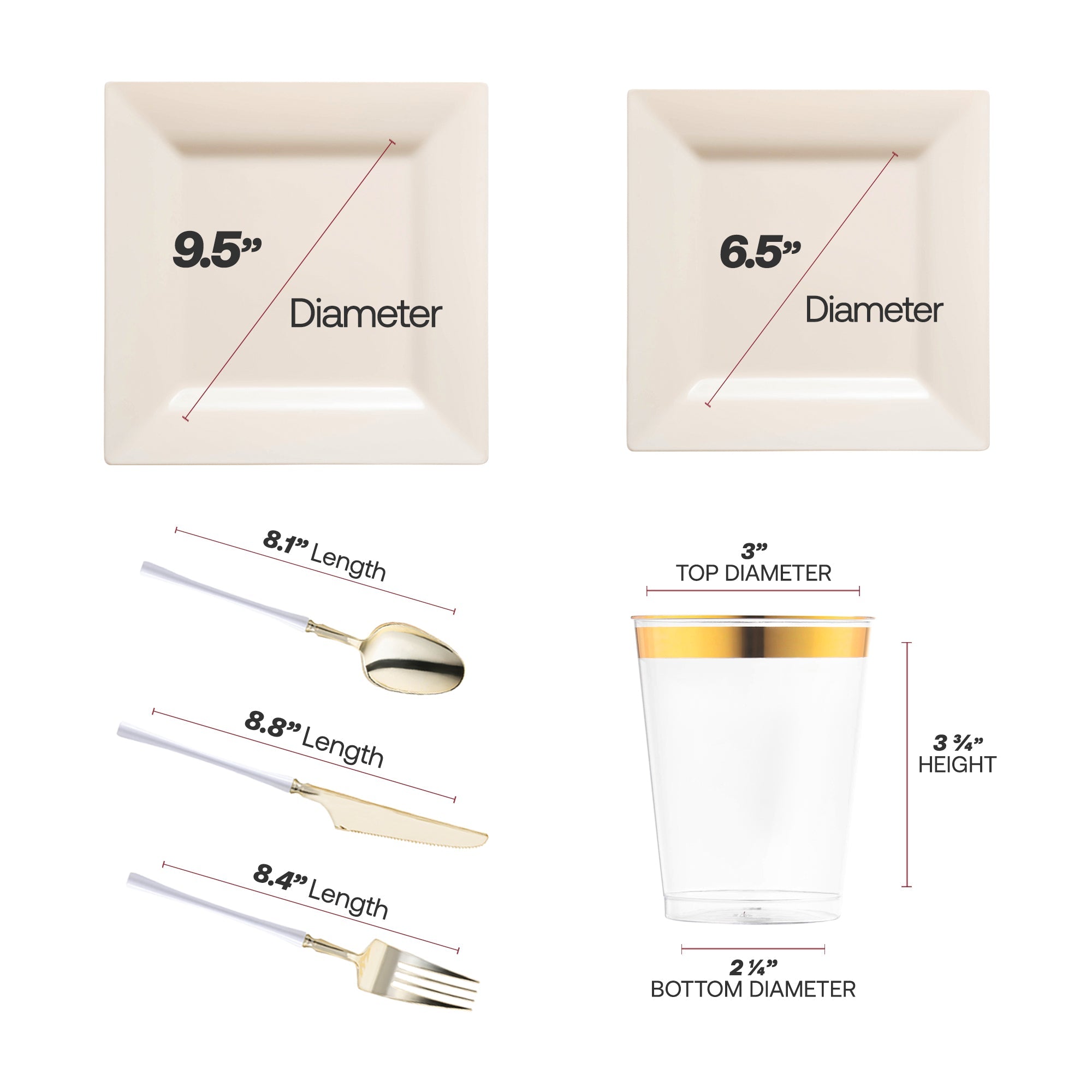 Ivory Square Disposable Plastic Tableware Set