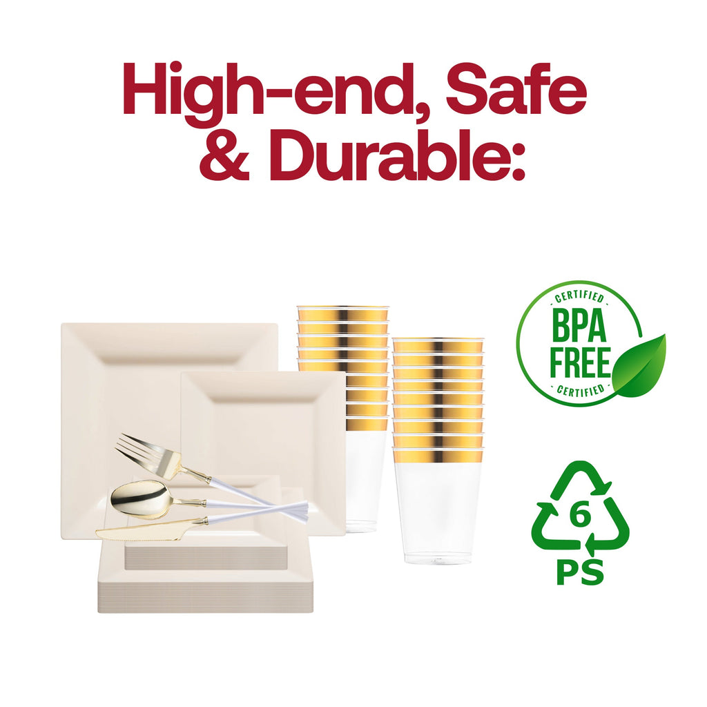 Ivory Square Disposable Plastic Tableware Set