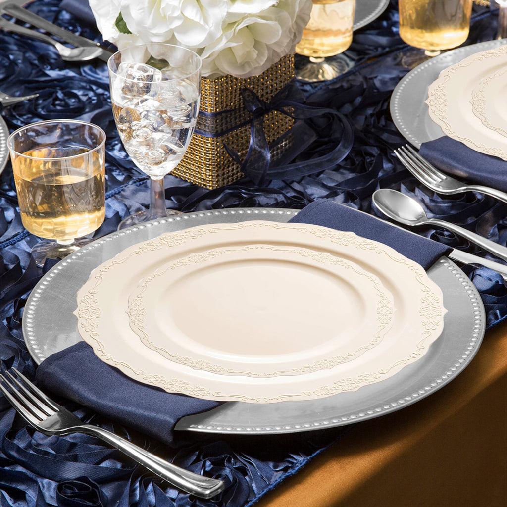 Ivory Vintage Round Disposable Plastic Wedding Value Set