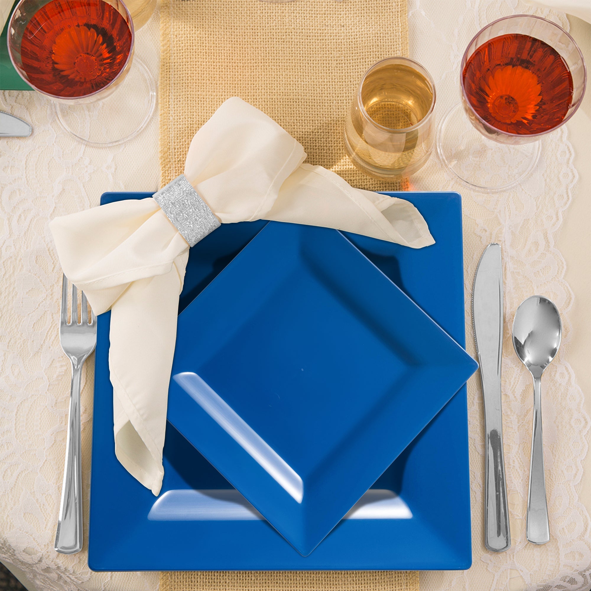 Midnight Blue Square Plastic Wedding Value Set
