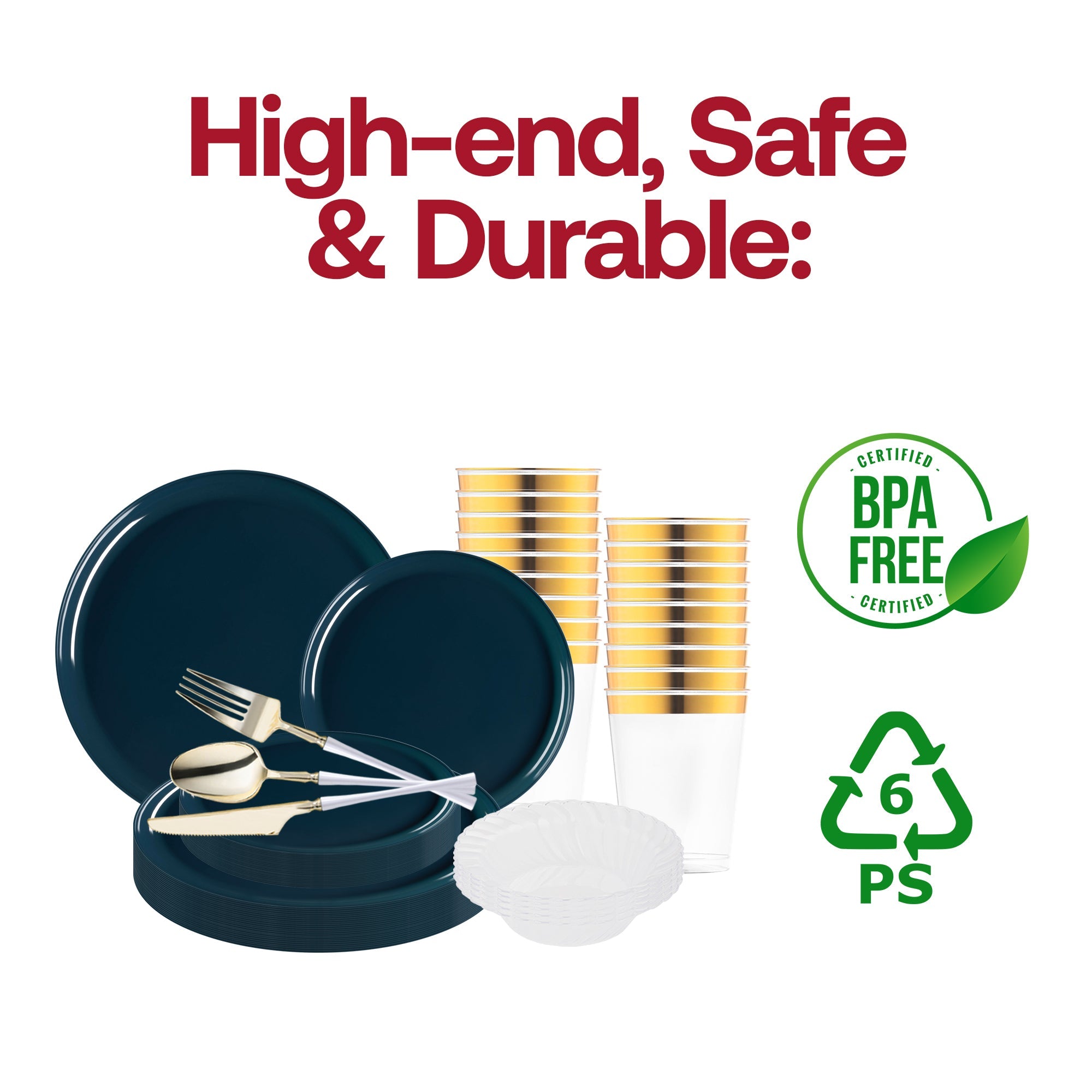 Navy Flat Round Disposable Plastic Tableware Set