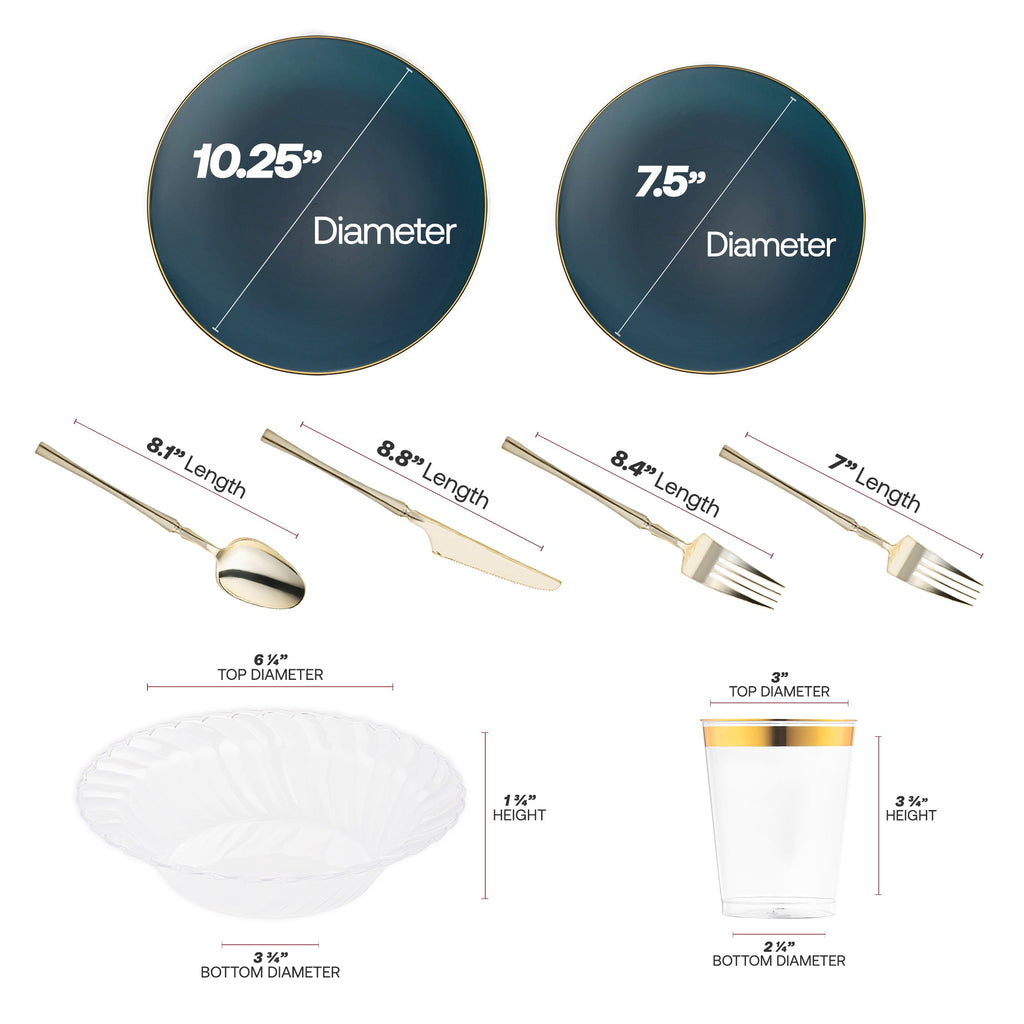 Navy with Gold Organic Disposable Plastic Tableware Set