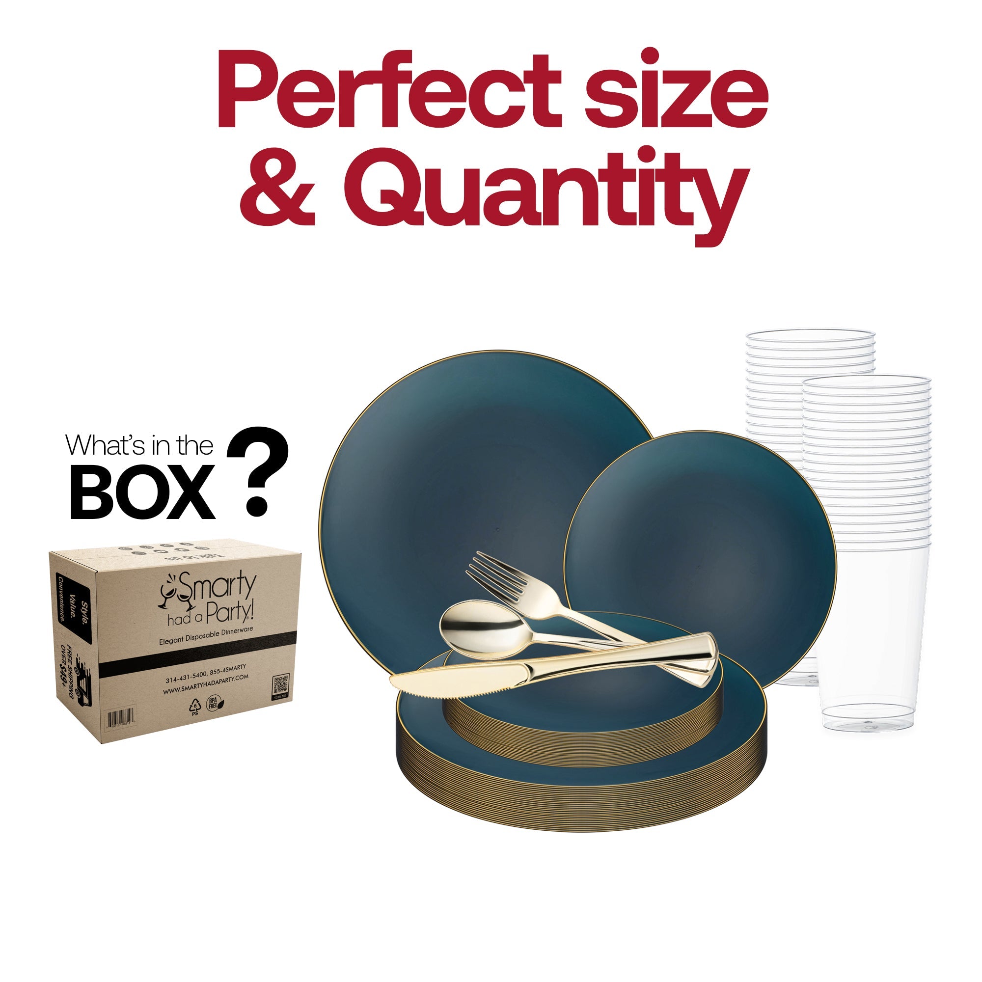 Navy with Gold Rim Organic Round Disposable Plastic Wedding Value Set