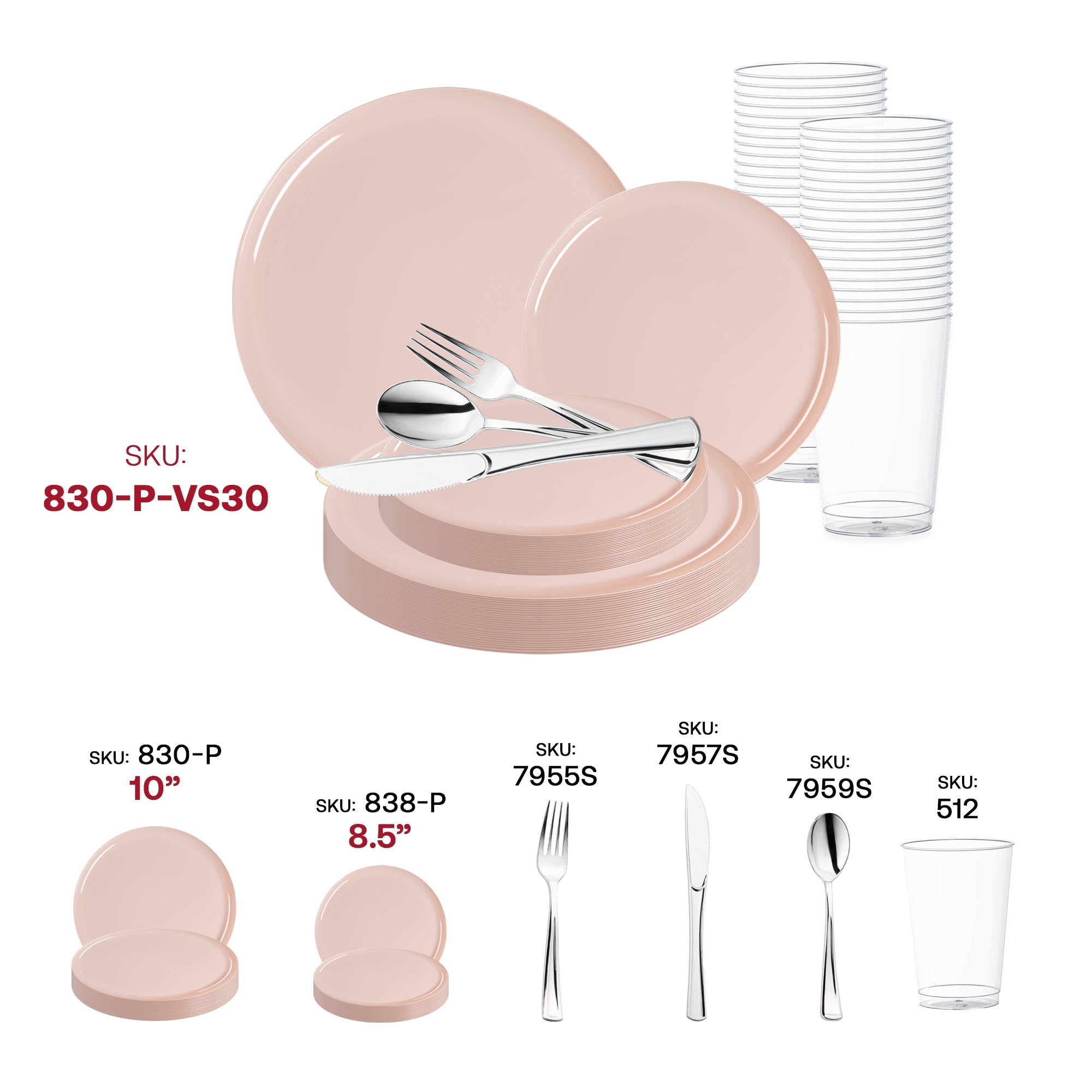 Pink Flat Round Disposable Plastic Wedding Value Set