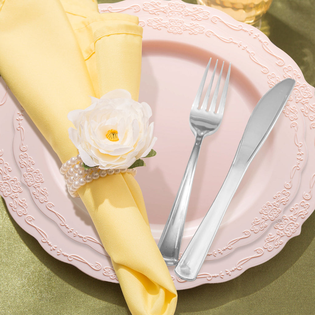Pink Vintage Round Disposable Plastic Wedding Value Set