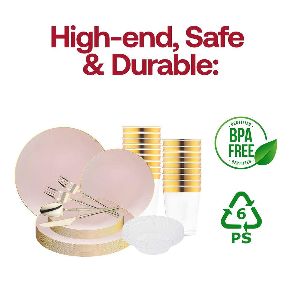 Pink with Gold Organic Disposable Plastic Tableware Set