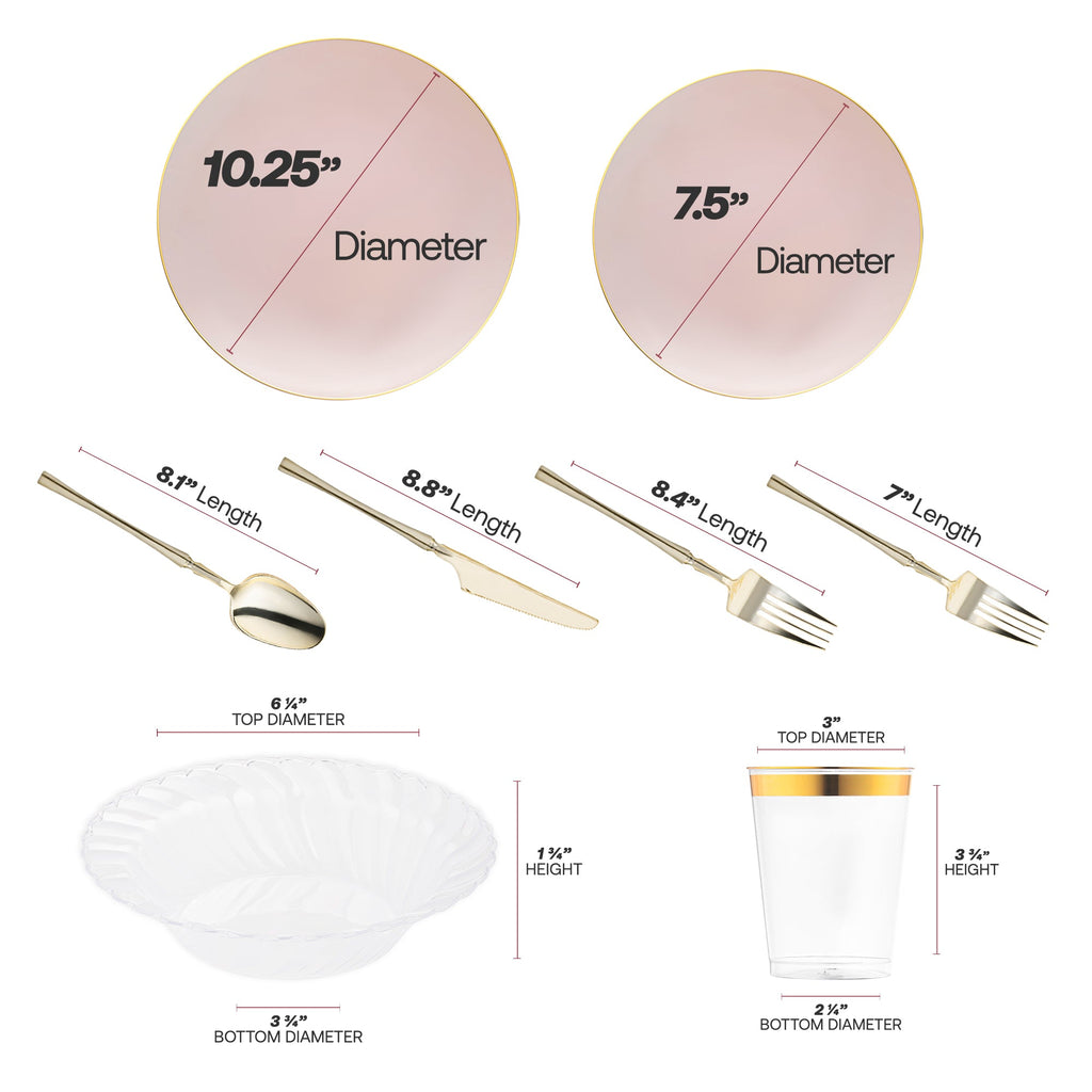 Pink with Gold Organic Disposable Plastic Tableware Set