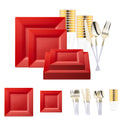 Red Square Disposable Plastic Tableware Set