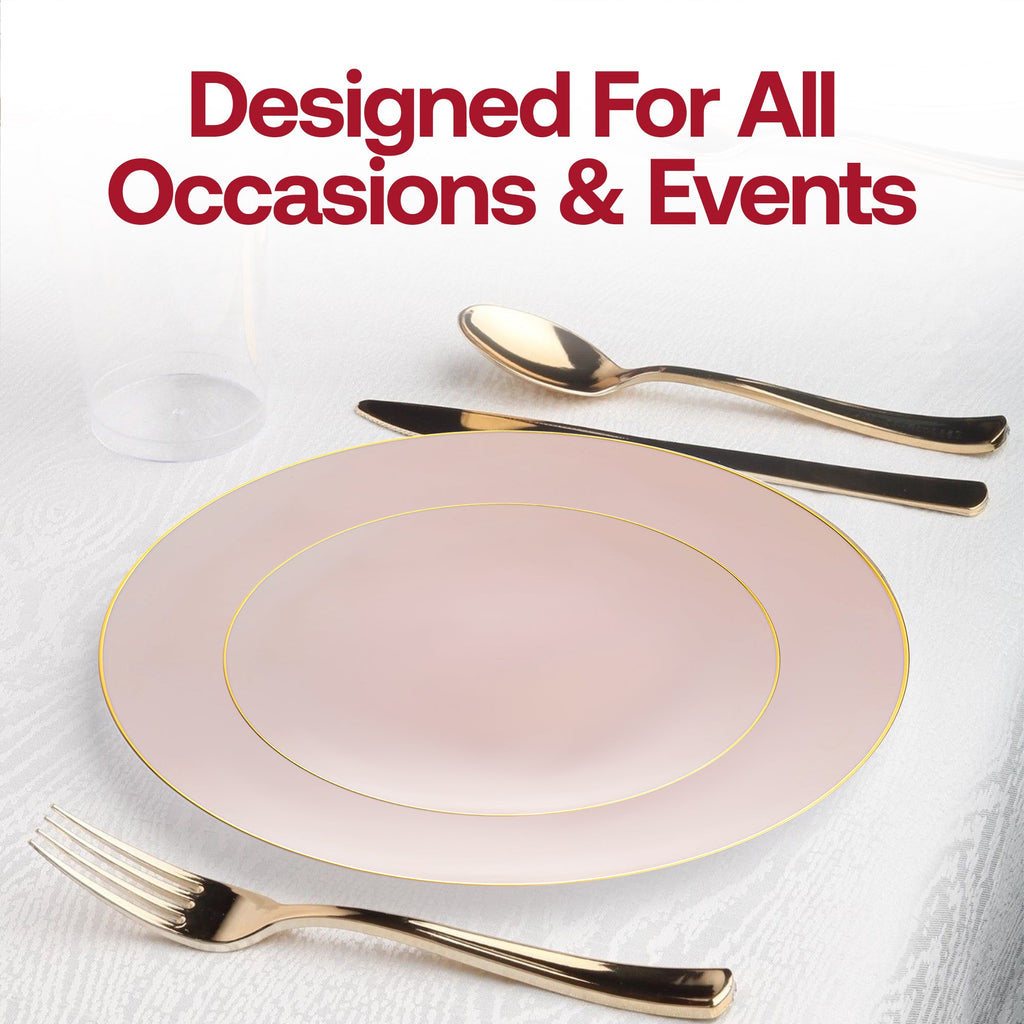 Pink with Gold Organic Round Disposable Plastic Dinnerware Value Set