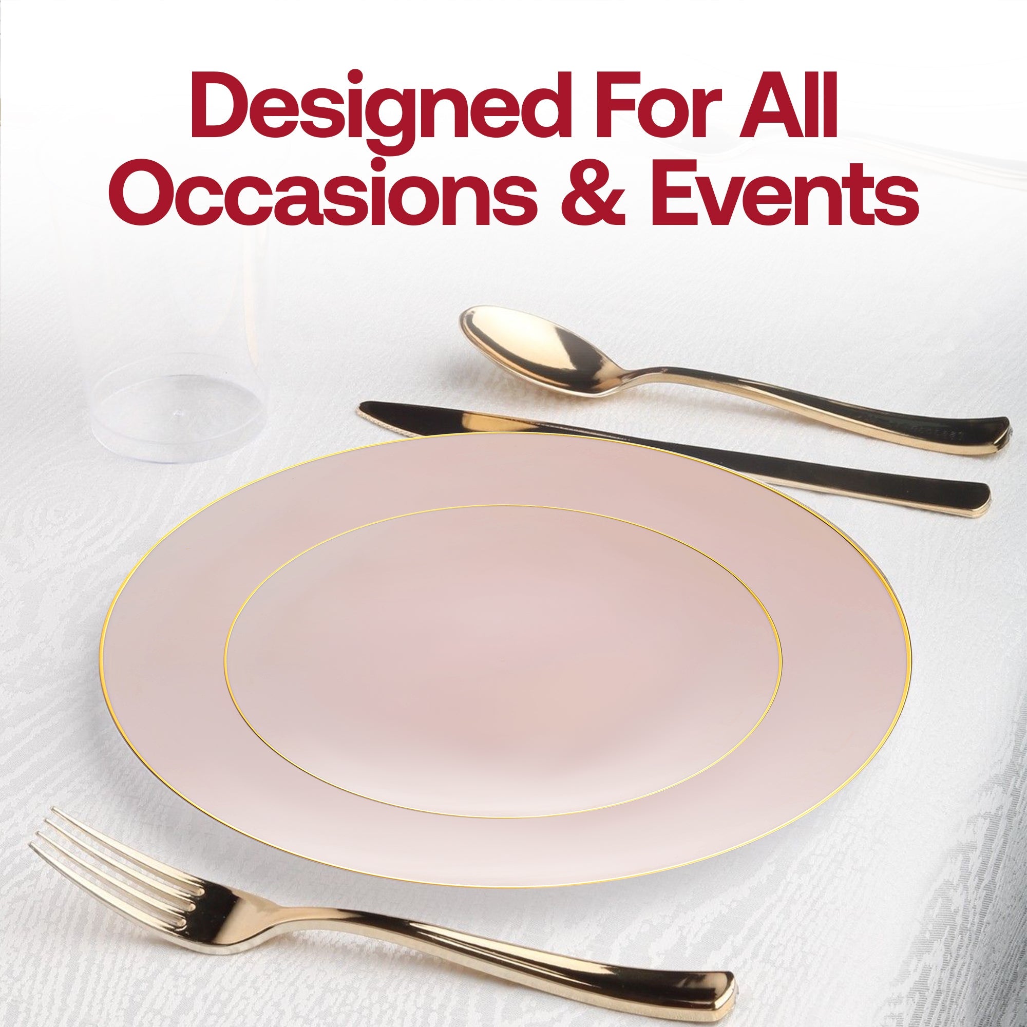 Pink with Gold Organic Round Disposable Plastic Dinnerware Value Set
