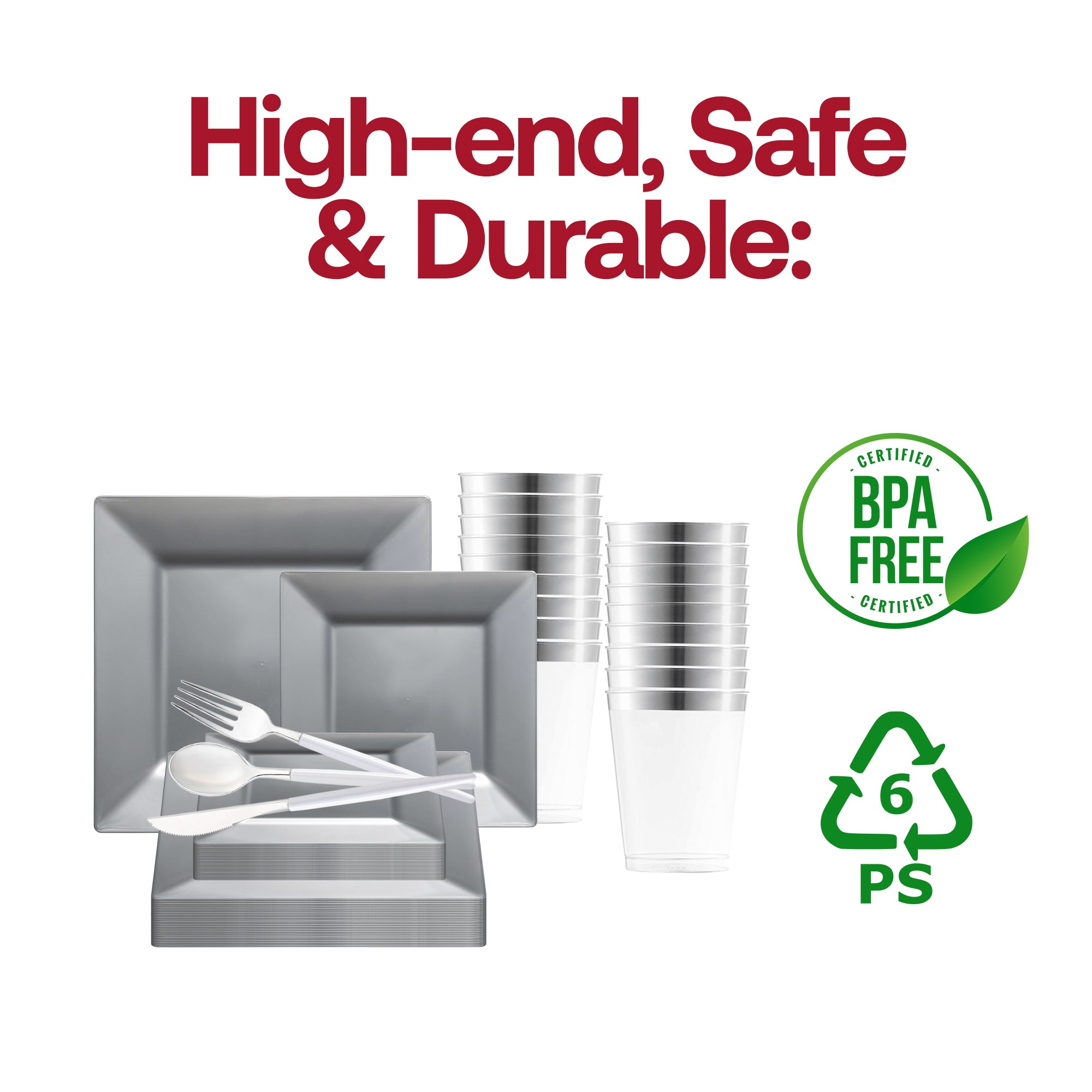 Silver Square Disposable Plastic Tableware Set